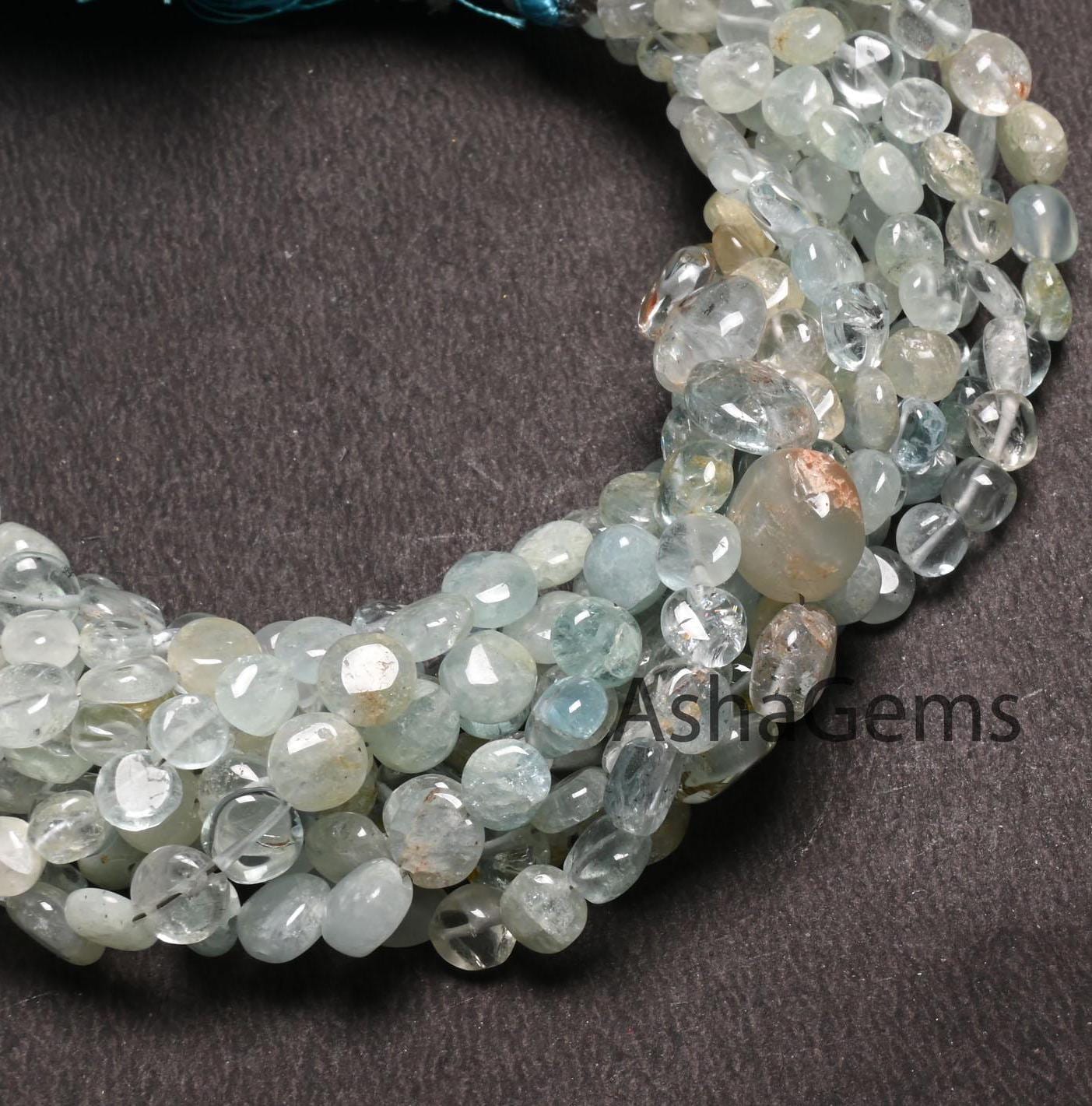 Aquamarine Beads, Light Aqua Blue Aquamarine Plain Handmade Coin Beads Gemstone Smooth Coin Uneven Shape Beads For Jewelry Making Crafts 8"