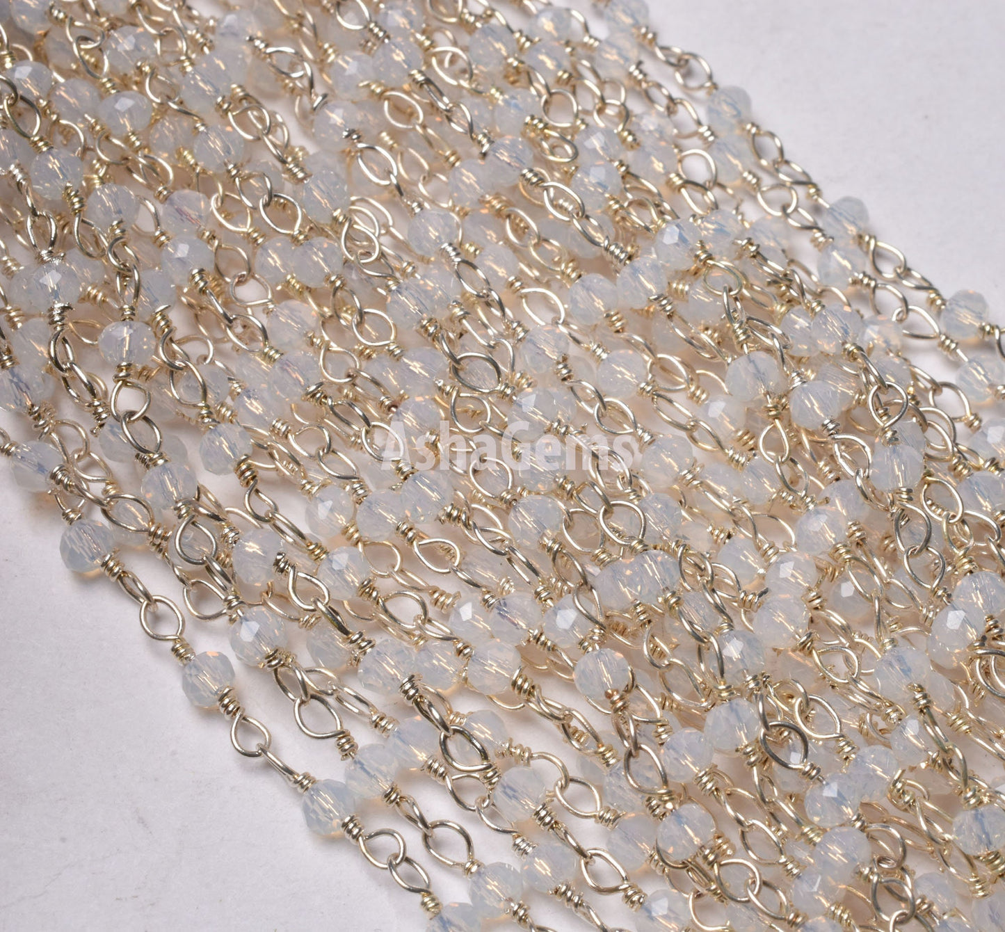 Roll Bulk Rainbow Moonstone Hydro Rondelle Faceted Rosary Chain, Beautiful Silver Plated Wire, Jewelry Making Finding, Roll Bulk Chain