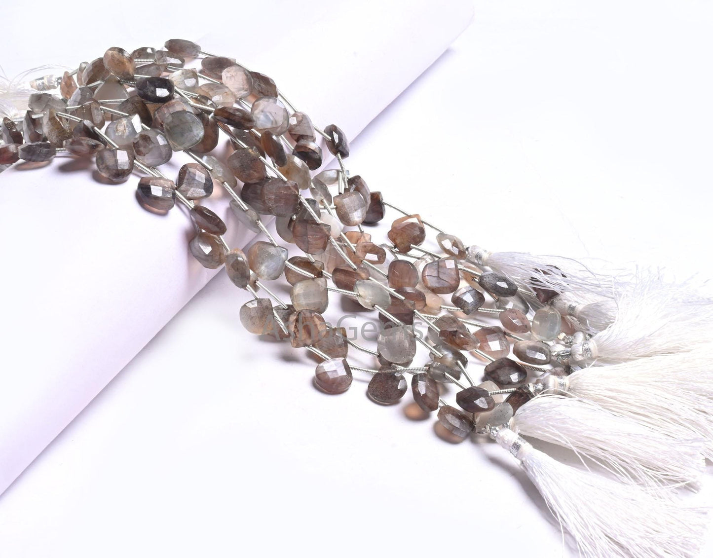 Natural Chocolate Moonstone Faceted Heart Gemstone Beads,8" Natural Brown Moonstone Heart Briolette Side Drill Moonstone Bead Jewelry making (AG 18642)