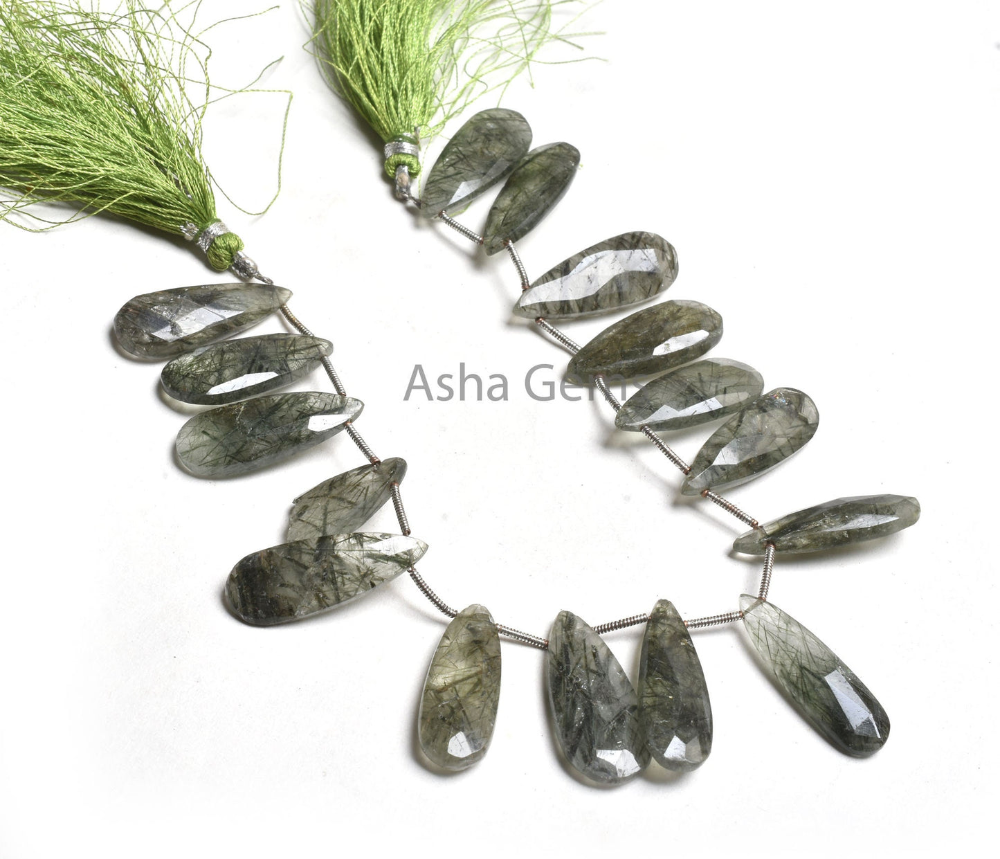 Beautiful Green Rutile Quartz Faceted Pears Gemstone Beads, Natural Rutile Fancy Long Teardrop Briolette Side Drill Bead Jewelry Crafts SALE