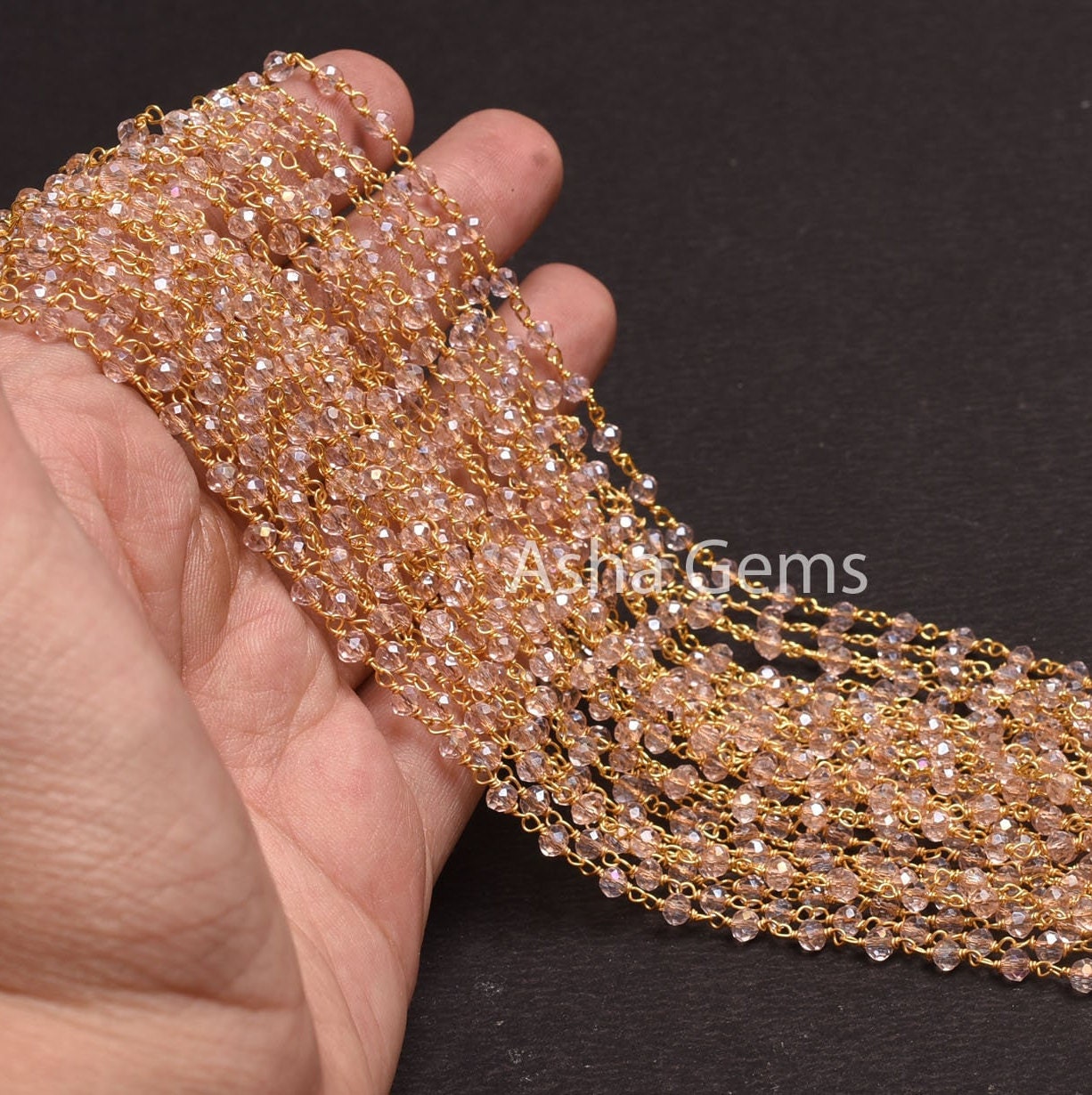 Rose Quartz Hydro Silver Coated Rosary Chain Faceted Rondelle Beaded Chain Jewelry Crafts Beads Chain Pink Crystal Chains For Necklace SALE