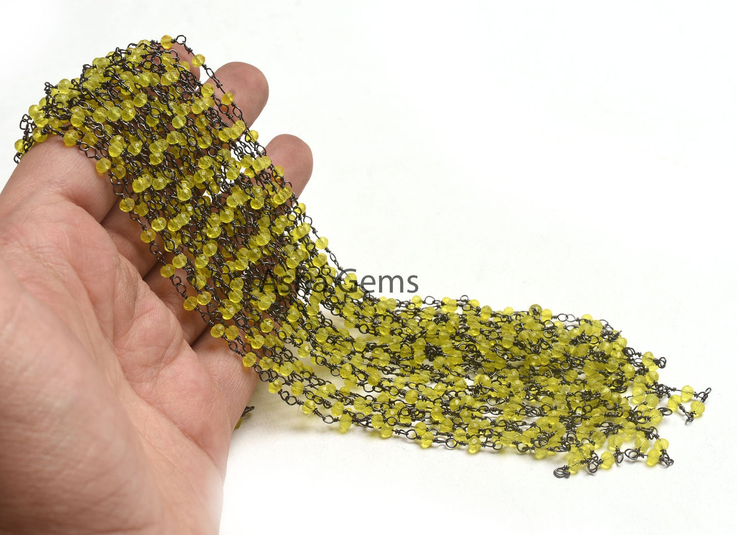 AAA Lemon Quartz Hydro Faceted Beads Rosary Chain,3mm Black Plated Wire Gunmetal Chain Rondelle Beads Handmade Chain Necklace Jewelry making