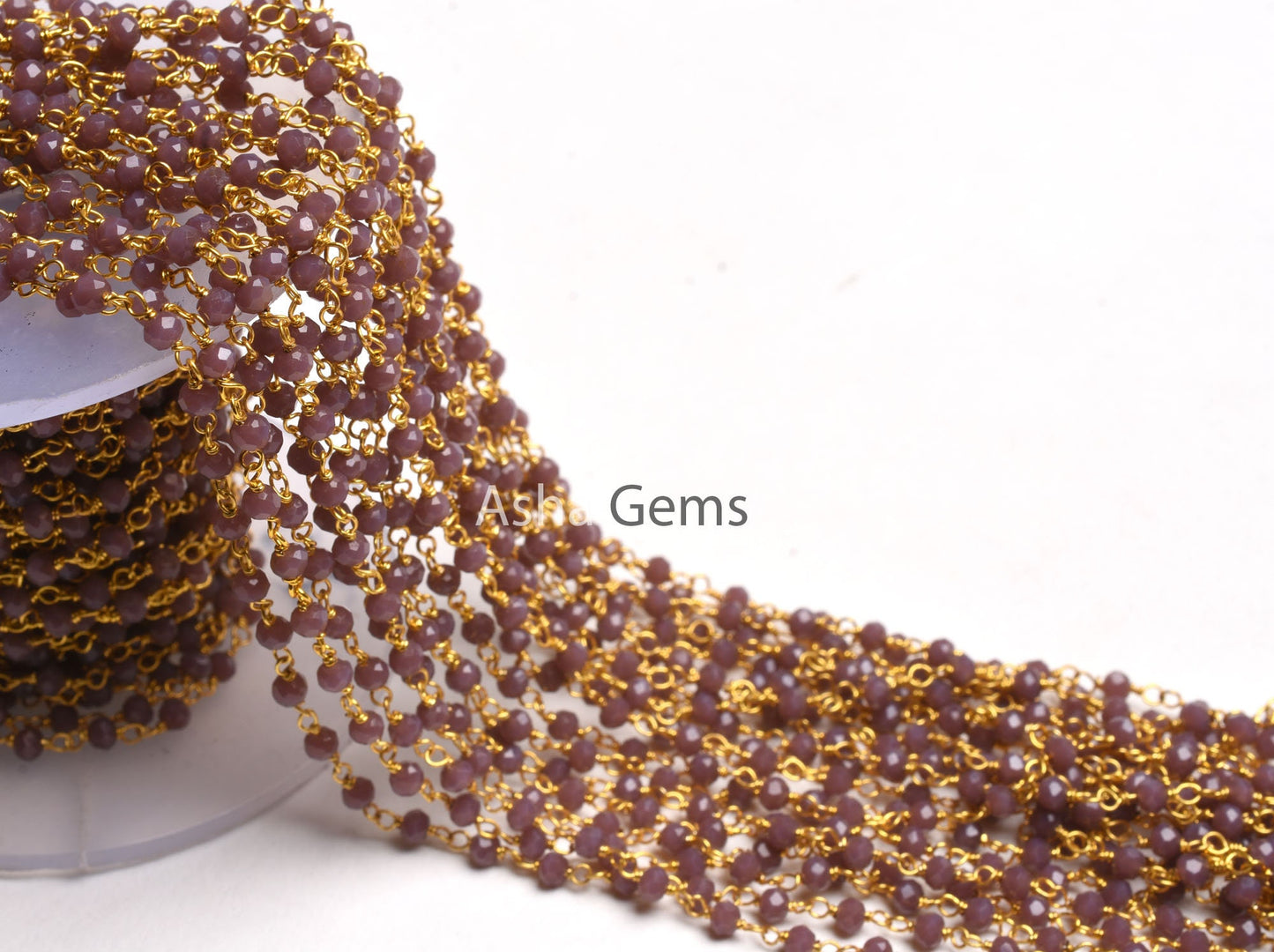 Dark Lavender Hydro Gold Plated Faceted Rondelle Beaded Rosary Chain,Bulk Roll Wire,Jewelry Making Finding,Rosary Chain 3-3.5mm,Beaded Chain
