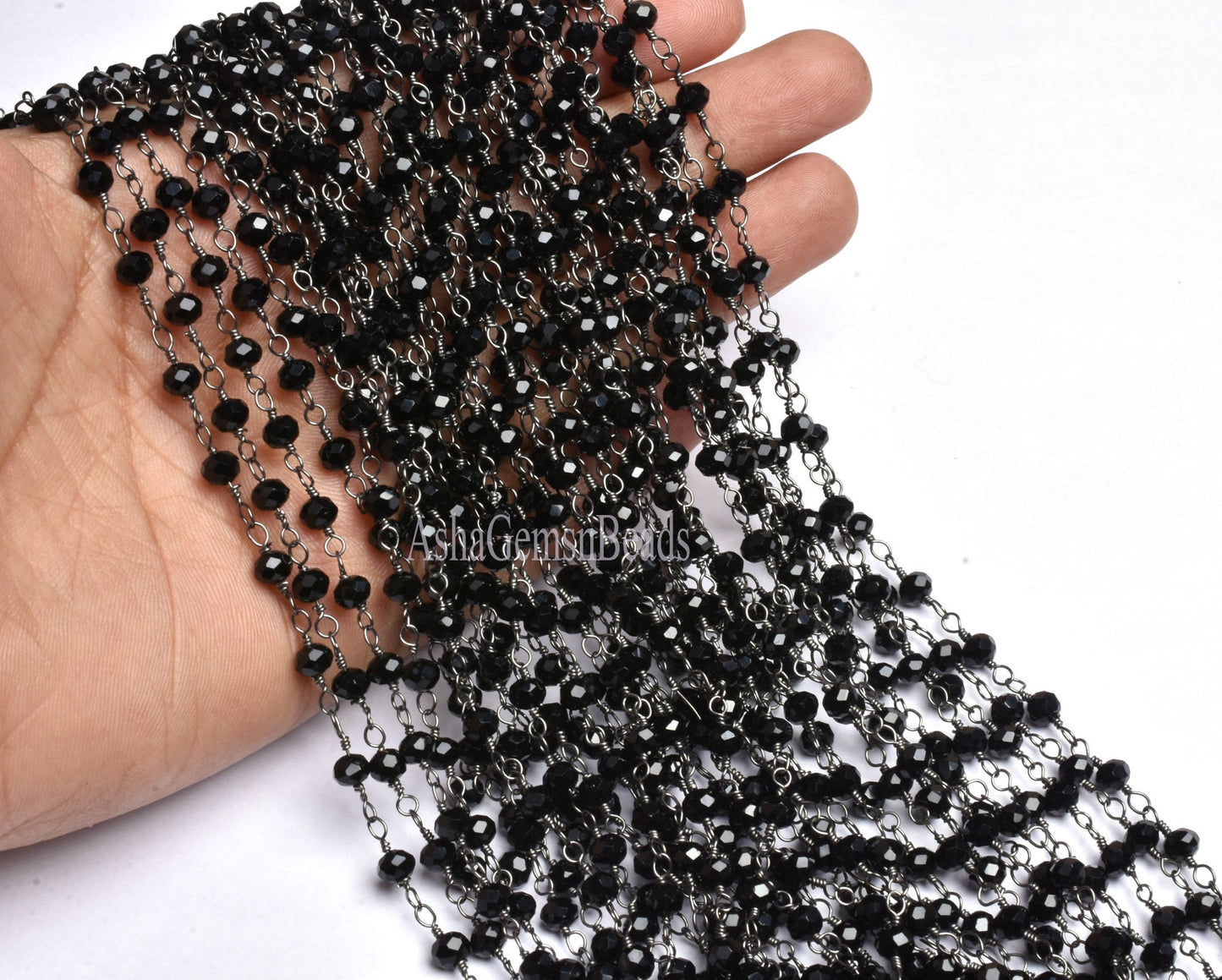 3,5,10,25,50 Feet, Gunmetal Black Spinel Hydro Faceted Rondelle Beaded Rosary Chain Jewelry Making Finding Wire Wrapped Chain,4mm,Chain Sale