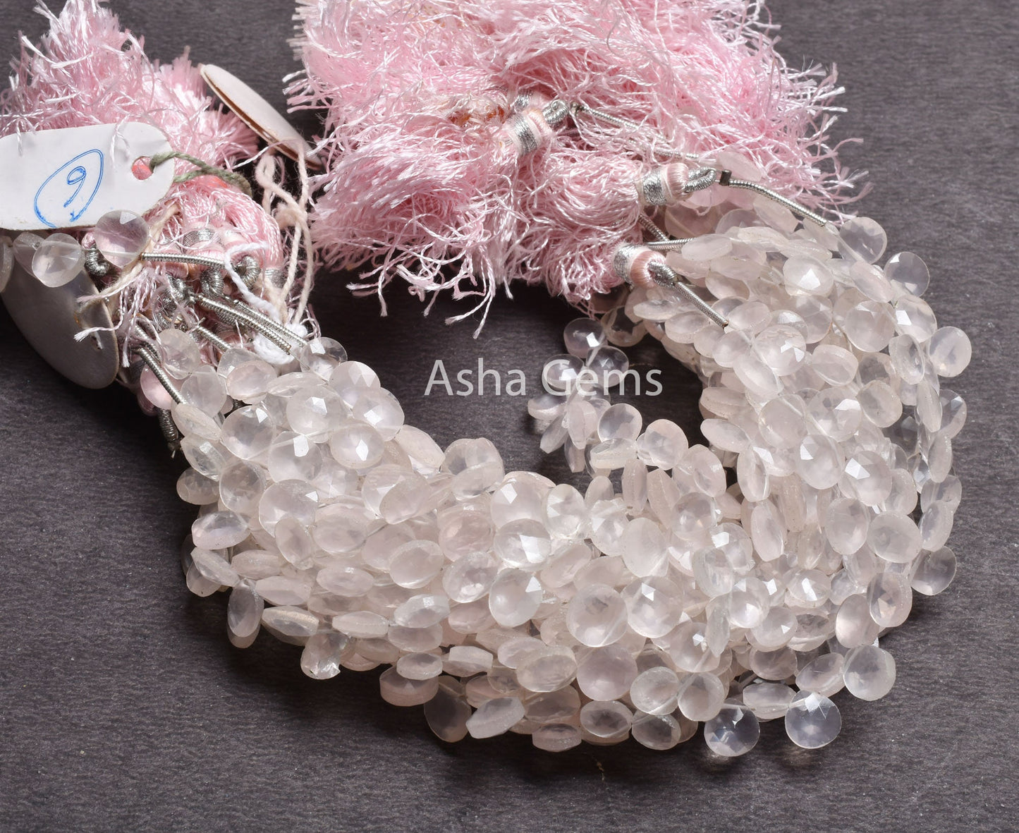 Natural Rose Quartz Heart Faceted Gemstone Beads, Fine Quality Pink Rose Quartz Heart Briolette Side Drill Beads,7" Rose Quartz Bead Jewelry