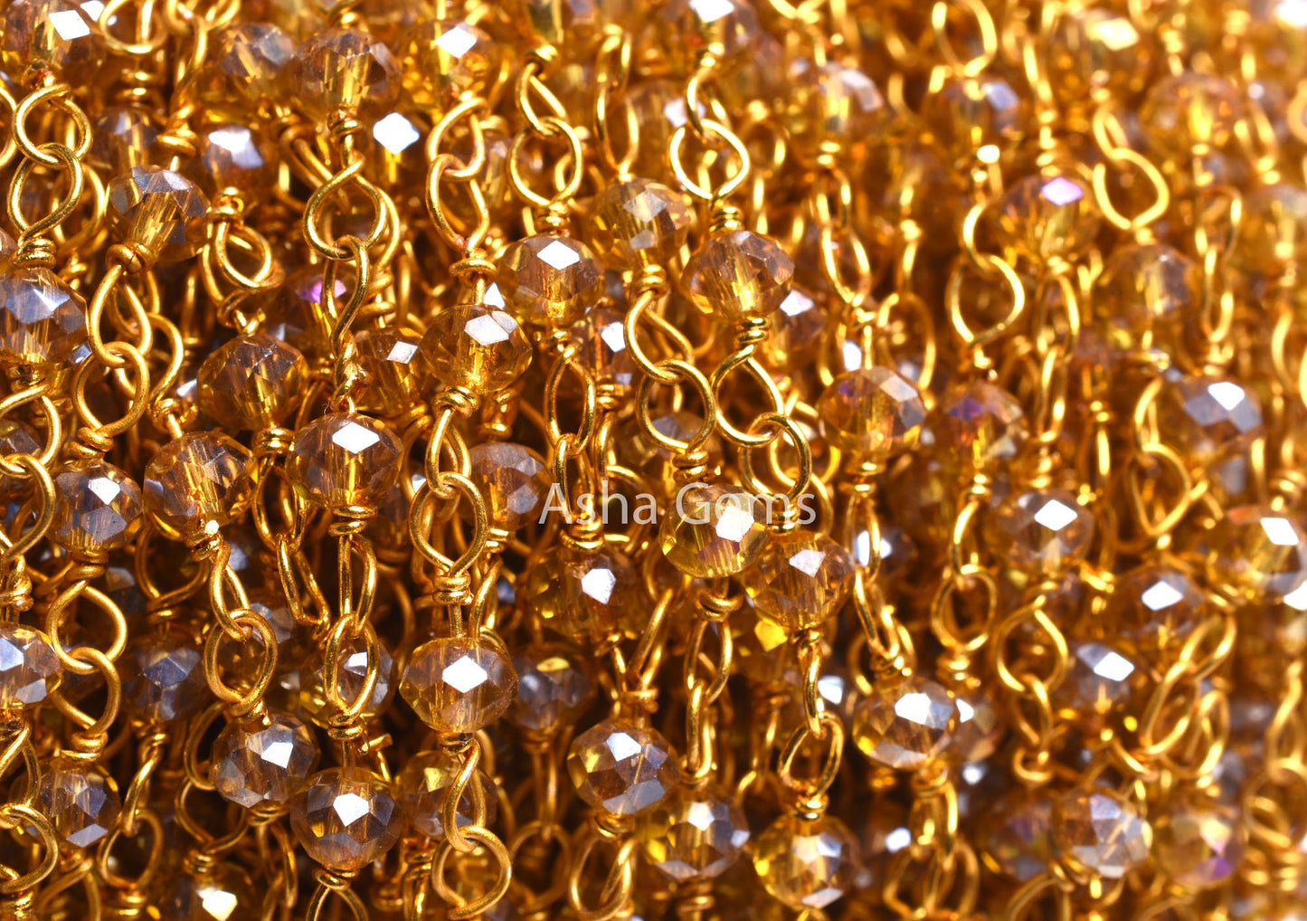 Amazing Brown Quartz Hydro Silver Coated Beads Rosary Chain,3mm Gold Plated Wire Wrap Rondelle Micro Cut Beads Chain Jewelry Necklace Crafts