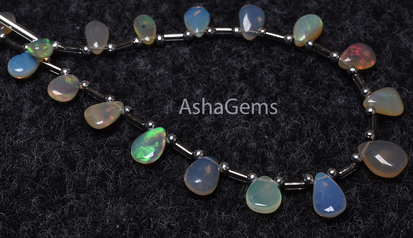8" Strand Ethiopian Opal Smooth Pears Shape Beads, Flashy Welo Fire Ethiopian Opal Plain Teardrop Beads Natural Opal Gemstone Briolette Bead