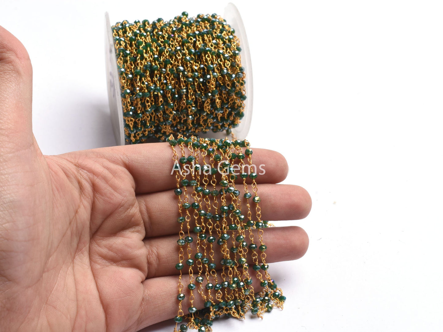 3,10,50 Feet Green Hydro Coated Beads Rosary Chain, Gold Plated Wire Wrap 3mm Micro Cut Rondelle Beaded Chain Jewelry Making handicraft SALE