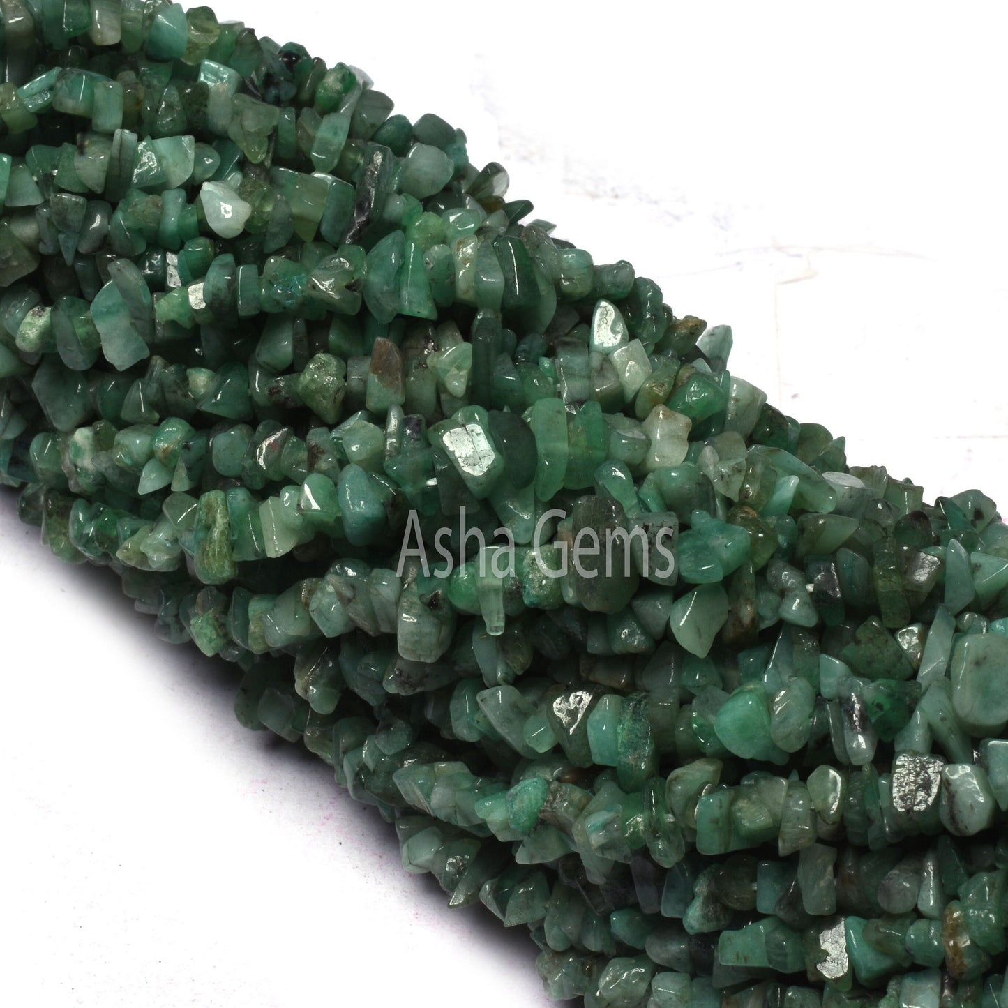 AAA Quality 34" Strand Natural Green Emerald Uncut Chips Raw Gemstone Beads, Green Emerald Gemstone Rough Smooth Tiny Nuggets Beads, Emerald
