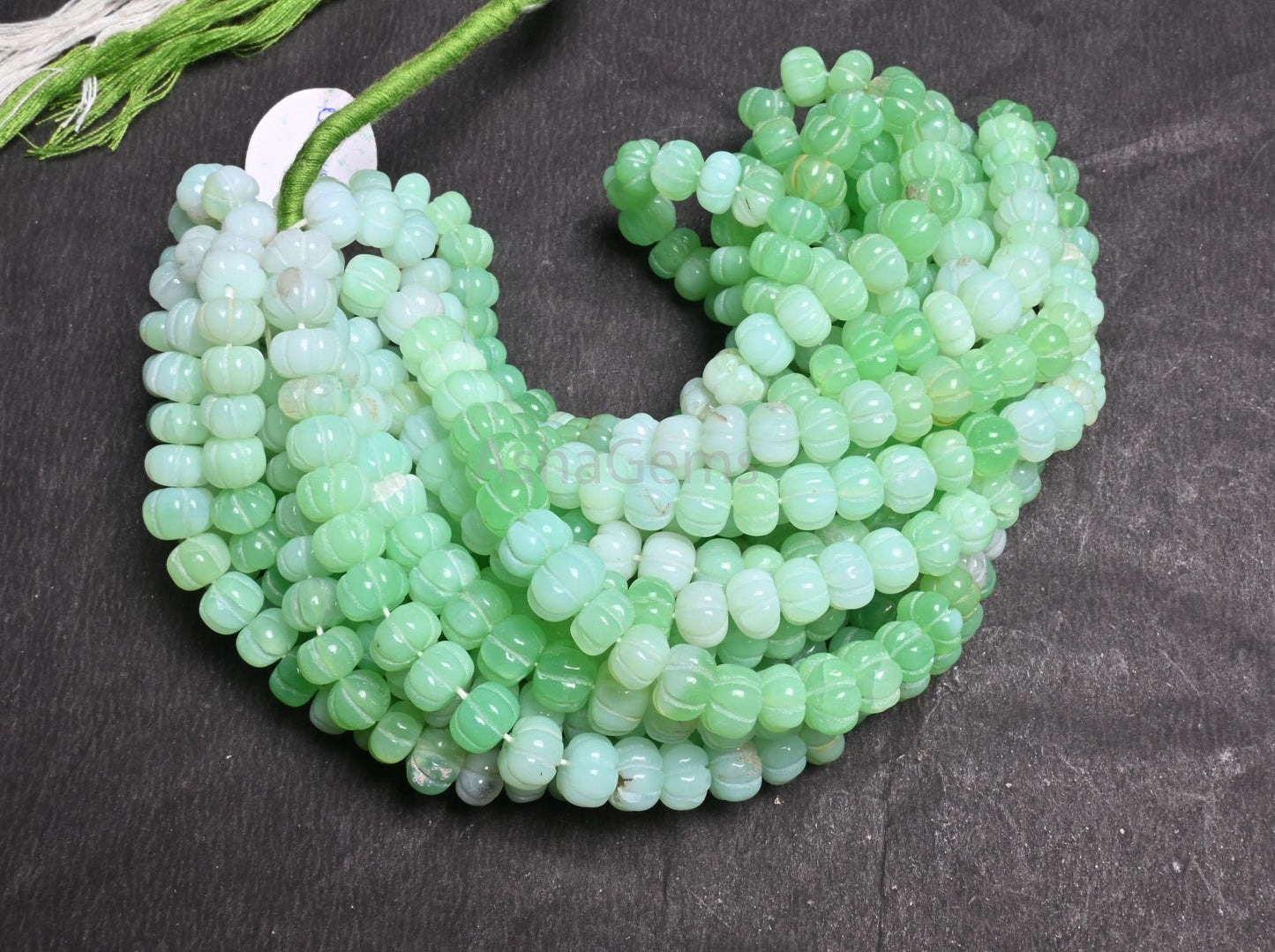 Beautiful Green Parrot Opal Carved watermelon beads, Fine mint Green Opal Shaded Carving Pumpkin Opal Fancy Hand Carve Bead Jewelry Necklace