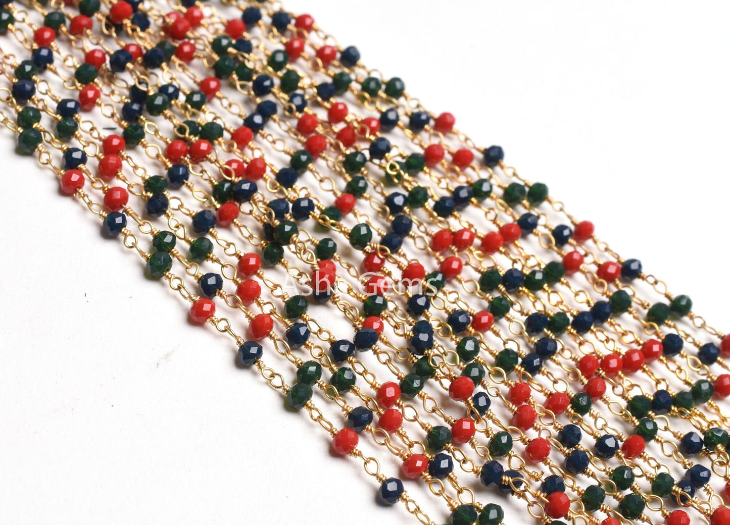 Beautiful Multi Blue Green Red Hydro Rondelle faceted Beads Rosary Chain,3 mm Gold Plated Wire Wrap Handmade Beaded Chains Jewelry Necklace