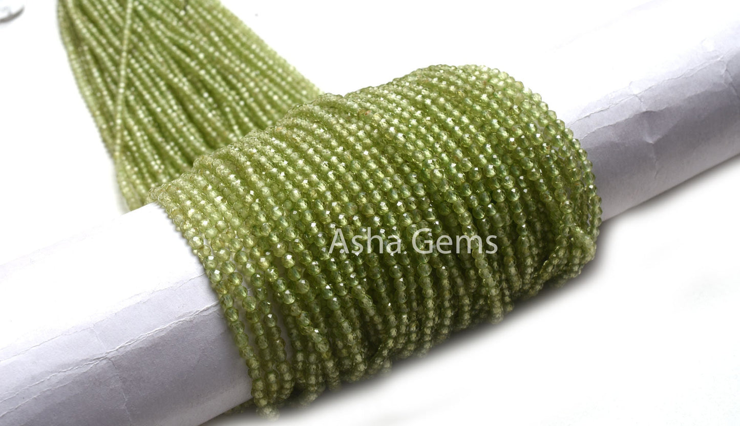 3 mm Natural Peridot Faceted Rondelle Beads, Green Peridot Machine Cut Micro Faceted Beads AAA Peridot Beads Center Drill Gemstone Bead SALE