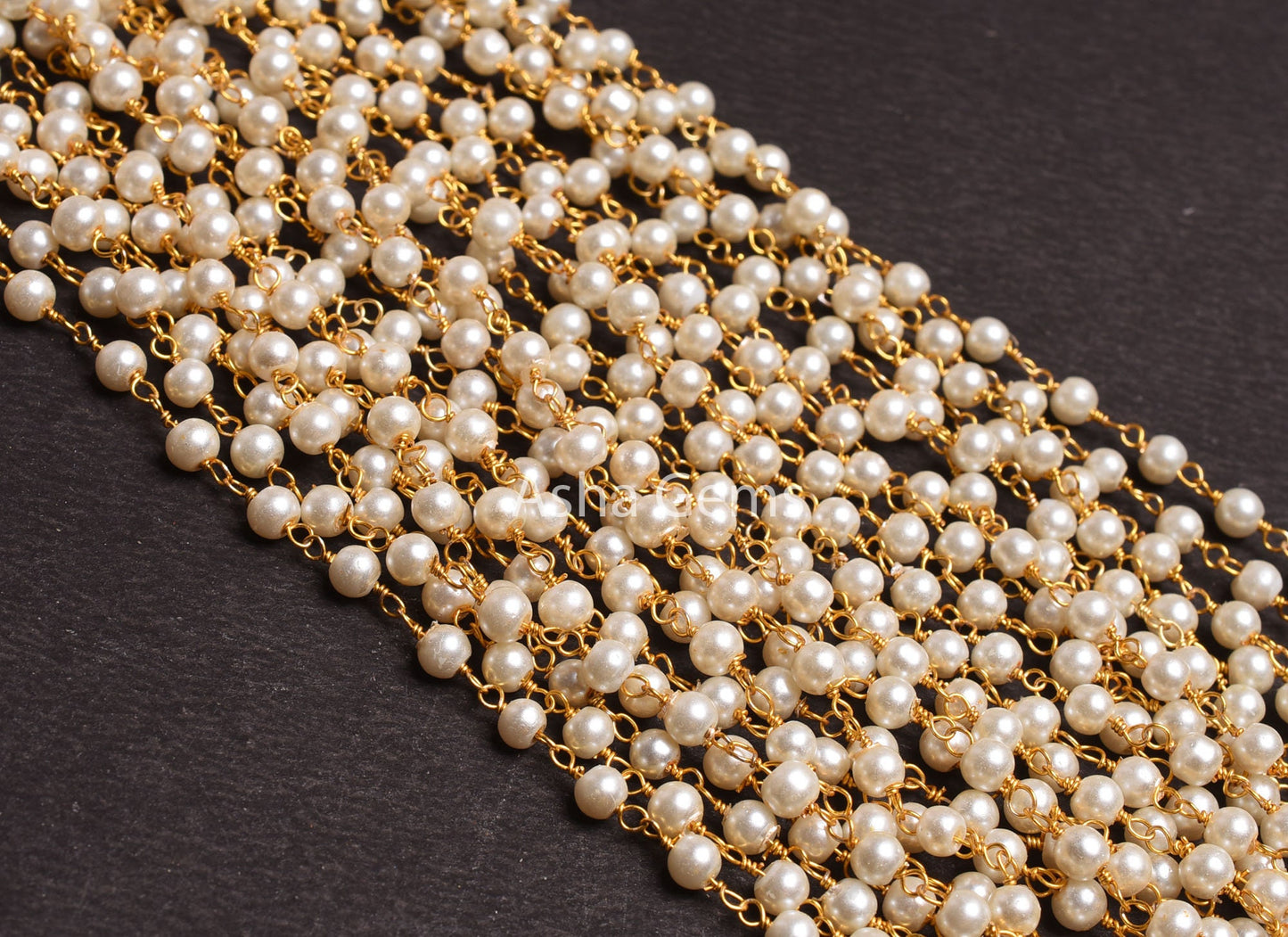 Beautiful White Pearl Hydro Smooth Beads Rosary Chain,4mm Gold Plated Wire Wrap Pearl Handmade Beaded Chain For Jewelry Making Necklace SALE