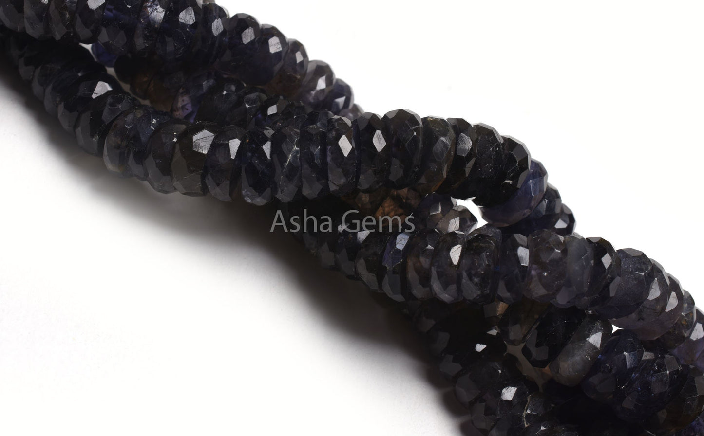 Genuine Blue Iolite Faceted Tyre Shape Beads, Graduation Size Iolite Beads Strand 18" Fine Quality Iolite Indian Cut Flat Tyre Gemstone Bead