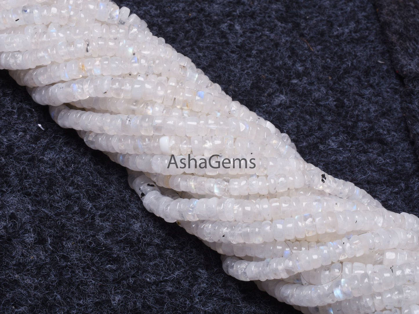 13" Strand Blue Fire Rainbow Moonstone Plain Tyre Beads, Natural Flash White Rainbow Smooth Gemstone Beads For Jewelry Making Craft Rainbow