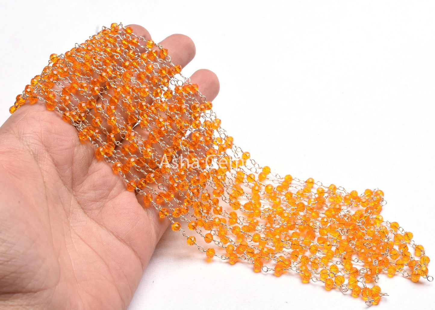 4 mm AAA Orange Fanta Hydro Faceted Beads Rosary Chain By feet Silver Plated Wire Wrap Rondelle Chain Handmade Jewelry Making Necklace Craft