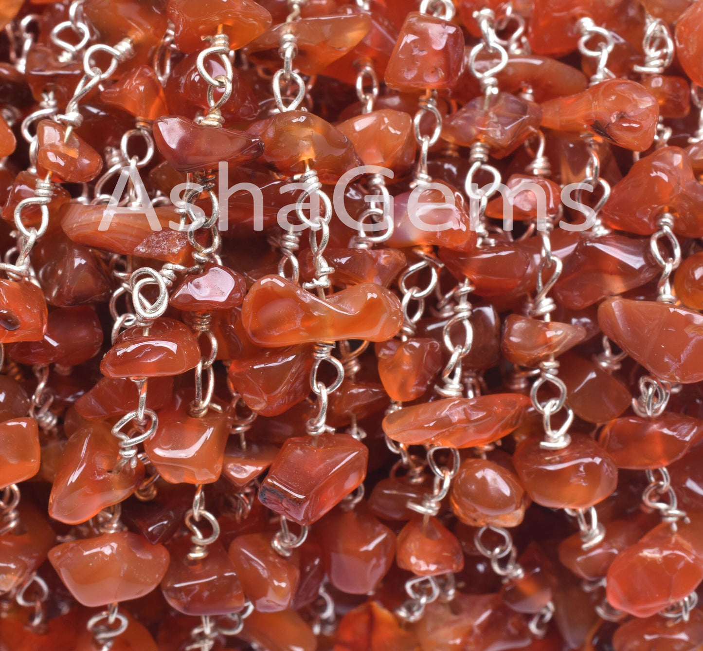 Beautiful Orange Carnelian Smooth Uncut Rosary Chain, Natural Carnelian Silver Plated Wire Wrap Chain Jewelry Making Crafts Handicrafts SALE