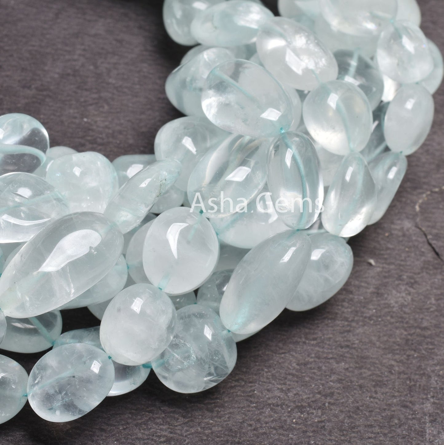 13" Strand Blue Aquamarine Smooth Handmade Nugget Gemstone Beads, Natural Aquamarine Uneven Tumble Straight Drill Loose Beads Jewelry Crafts (22245)