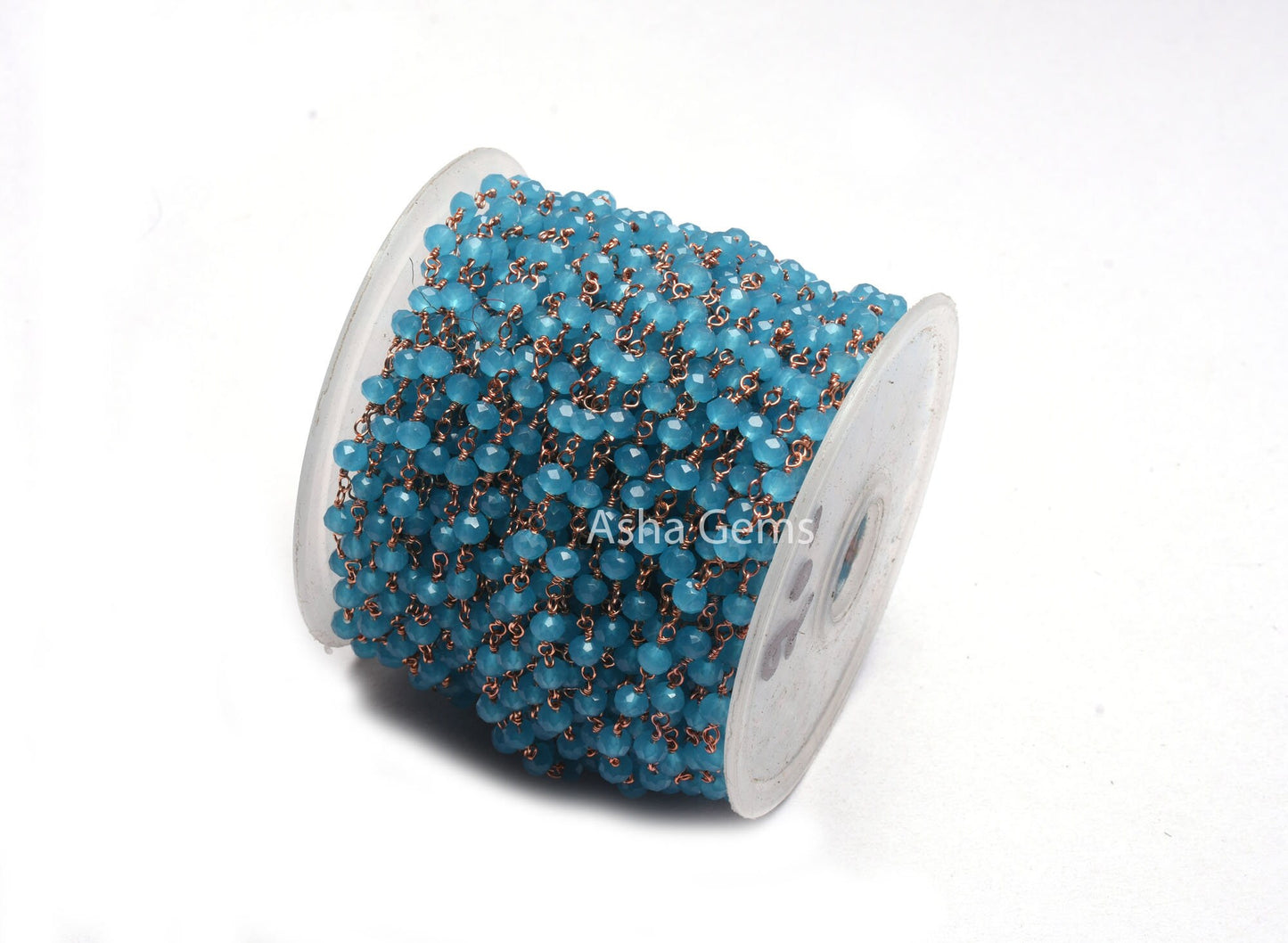 4mm Dark Blue Milky Chalcedony Hydro Faceted Rondelle Beads Rosary Chain Rose Gold Plated Copper Wire Wrap handmade Bead Chain Jewelry Craft