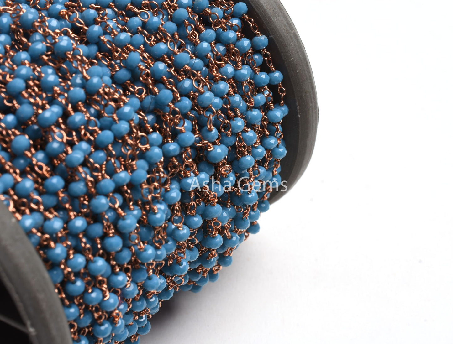 Beautiful Blue Turquoise Hydro Rondelle Micro Cut Beads Rosary Chain Rose Gold Plated Copper Wire Wrap handmade Chains Jewelry Necklace 3 mm