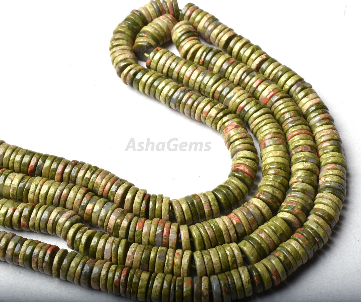 Beautiful Green Unakite Heishi Tyre Shape Beads,7.5-8mm Natural Unakite Flat Smooth Beads, Unakite Beads Gemstone Wheel Shape Beads Handmade