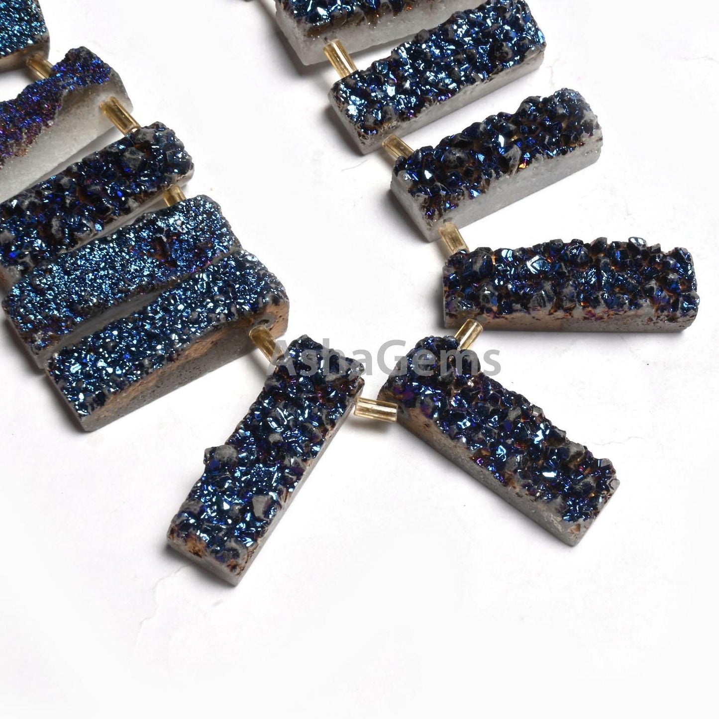 Beautiful Blue Titanium Druzy Rectangle Shape Gemstone Beads, Fine Blue Mystic Coated Drusy Fancy Long Slice Beads, Druzy Bead Jewelry Craft