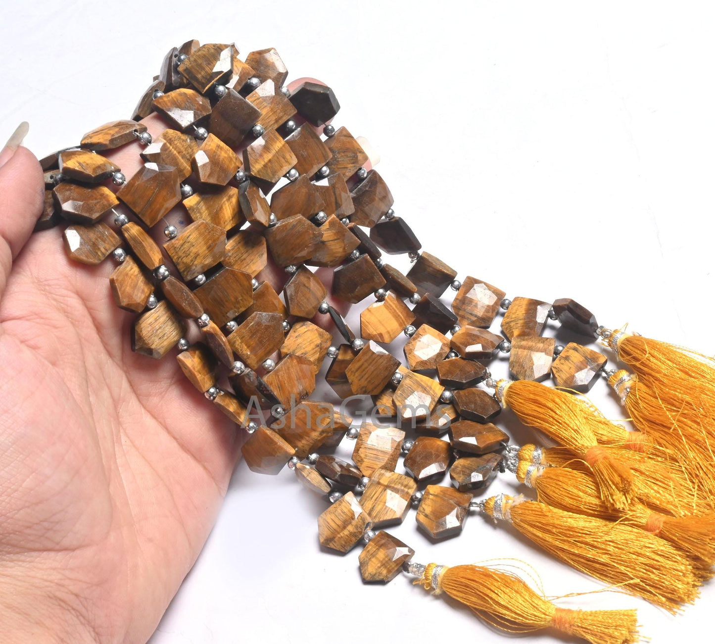 Beautiful Tiger Eye Fancy Gate Shape Gemstone Beads,8" Natural Tiger Eye faceted Briolette Side Drill Tiger Eye Beads Jewelry Crafts SALE (AG 18677 )