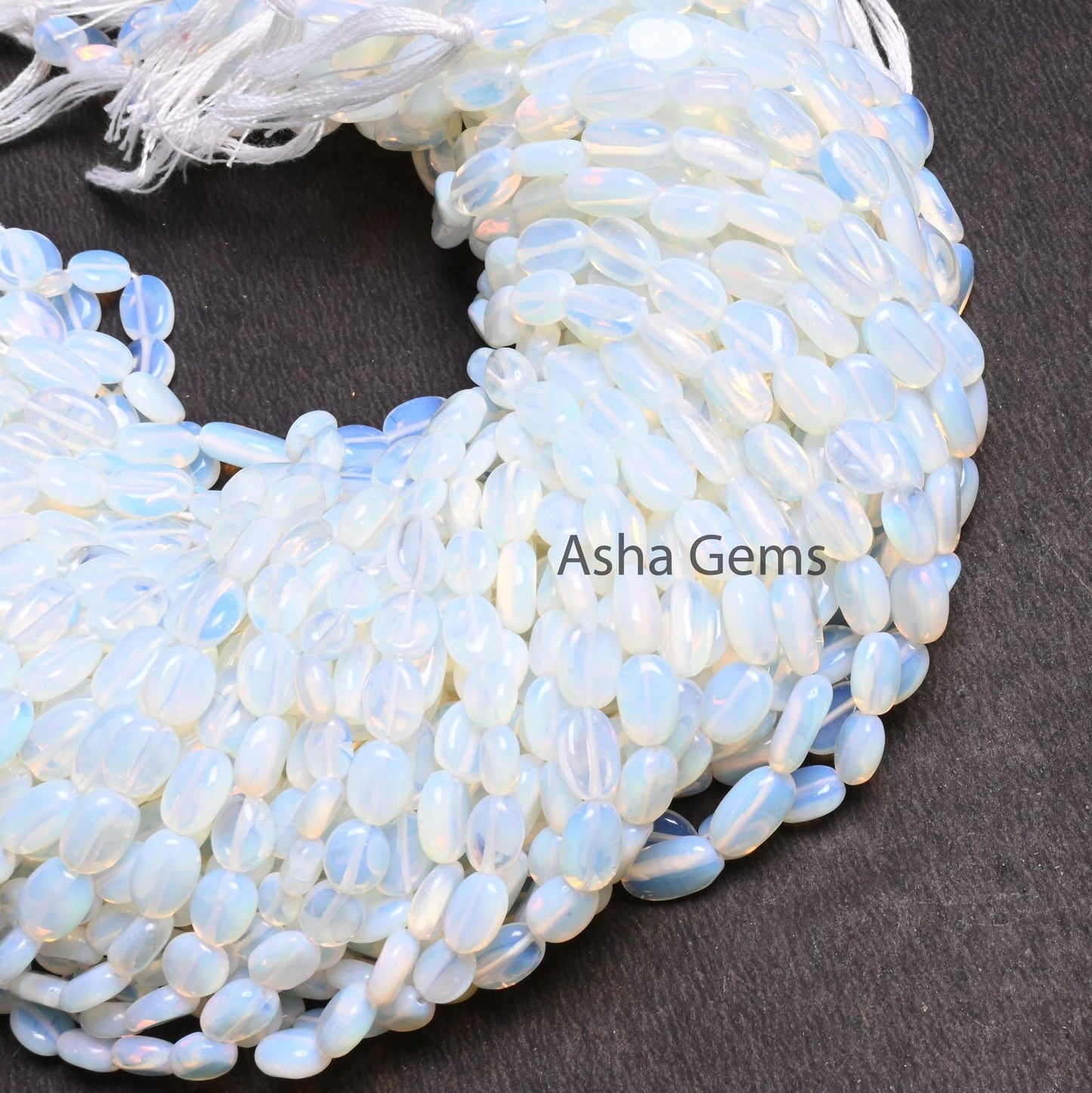 Beautiful Opalite Oval Shape Smooth Beads,12" Strand Fine White Opalite Oval Handmade Plain Straight Drill Beads Opalite Beads Jewelry Craft (AG 22326)