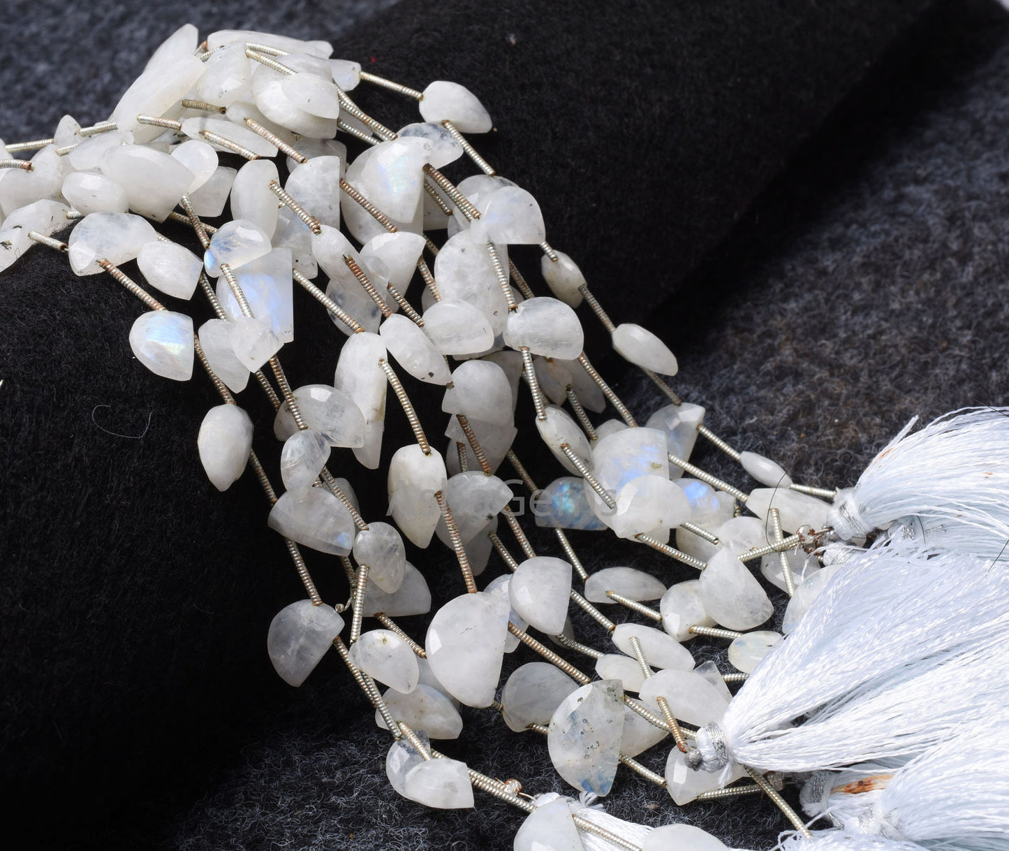 Natural rainbow Moonstone Fancy D Shape Gemstone Beads, Flashy White rainbow Moonstone Faceted Half Moon Briolette Beads Jewelry Craft Sale