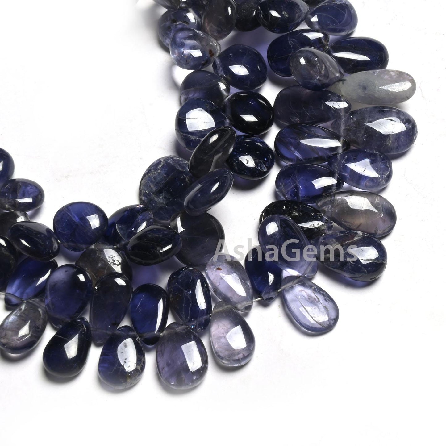 Beautiful Natural Iolite Smooth handmade Gemstone Beads, Fine Blue Iolite Heart, Pears Side Drill Beads,8" Fine Iolite Beads Jewelry makings