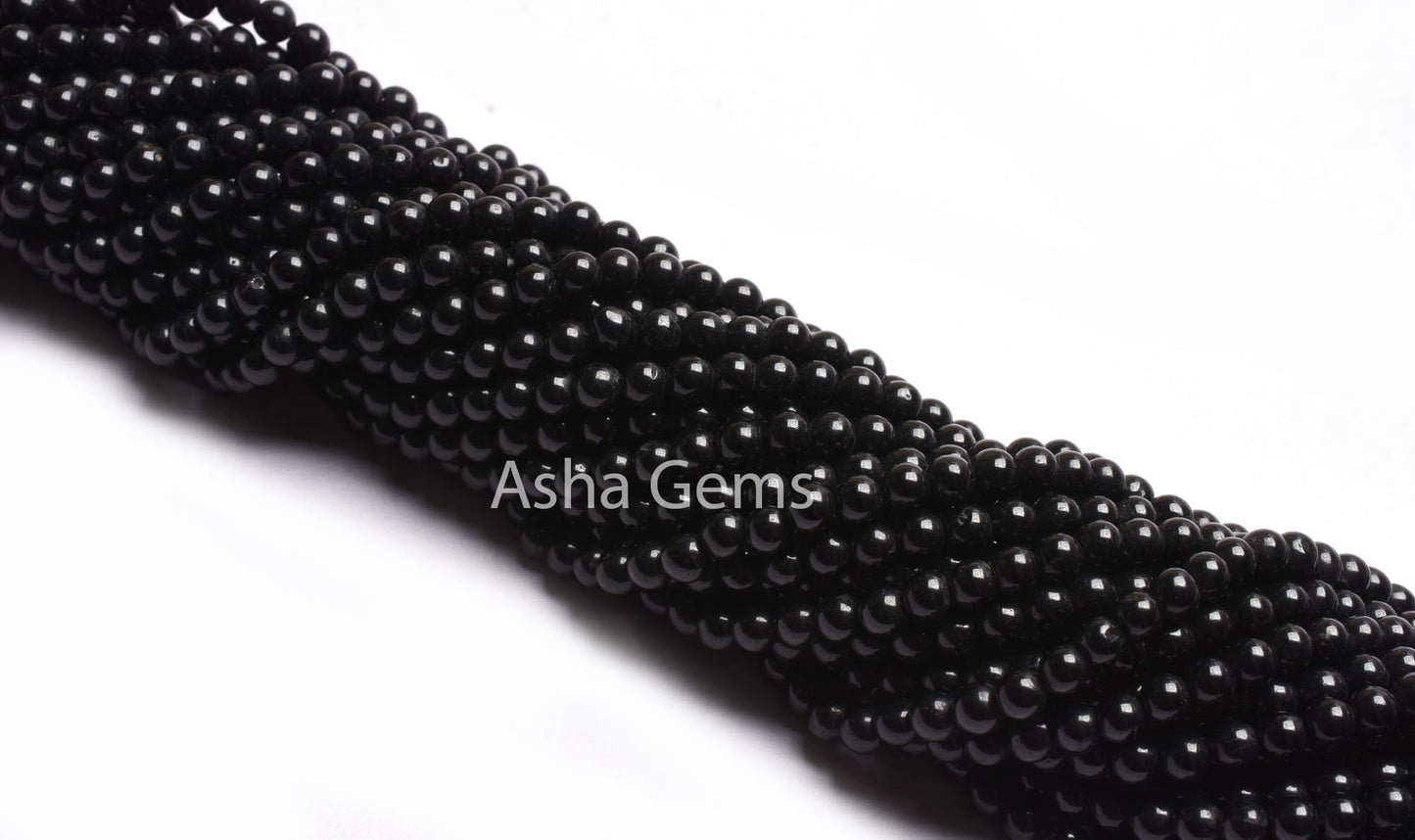 AAA Black Spinal Smooth Round Ball Beads,13" Strand Natural spinel Plain Round Shape Gemstone Beads, Black Spinel Beads Jewelry Makings SALE