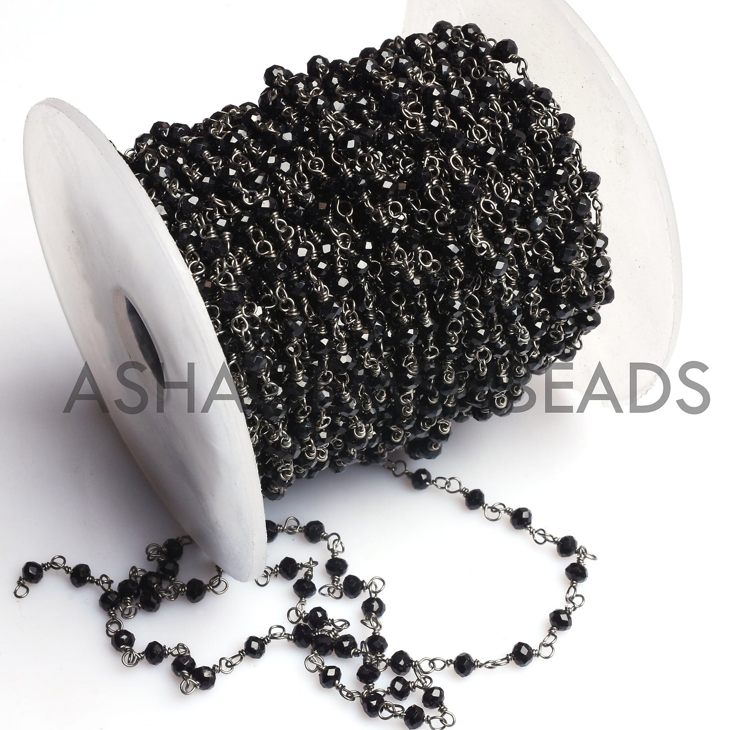 3,5,10,25,50 Feet,Gunmetal Black Spinel Hydro Faceted Rondelle Beaded Rosary Chain,Jewelry Making, Finding, Wire Wrapped Chain,3-3.5mm,Chain
