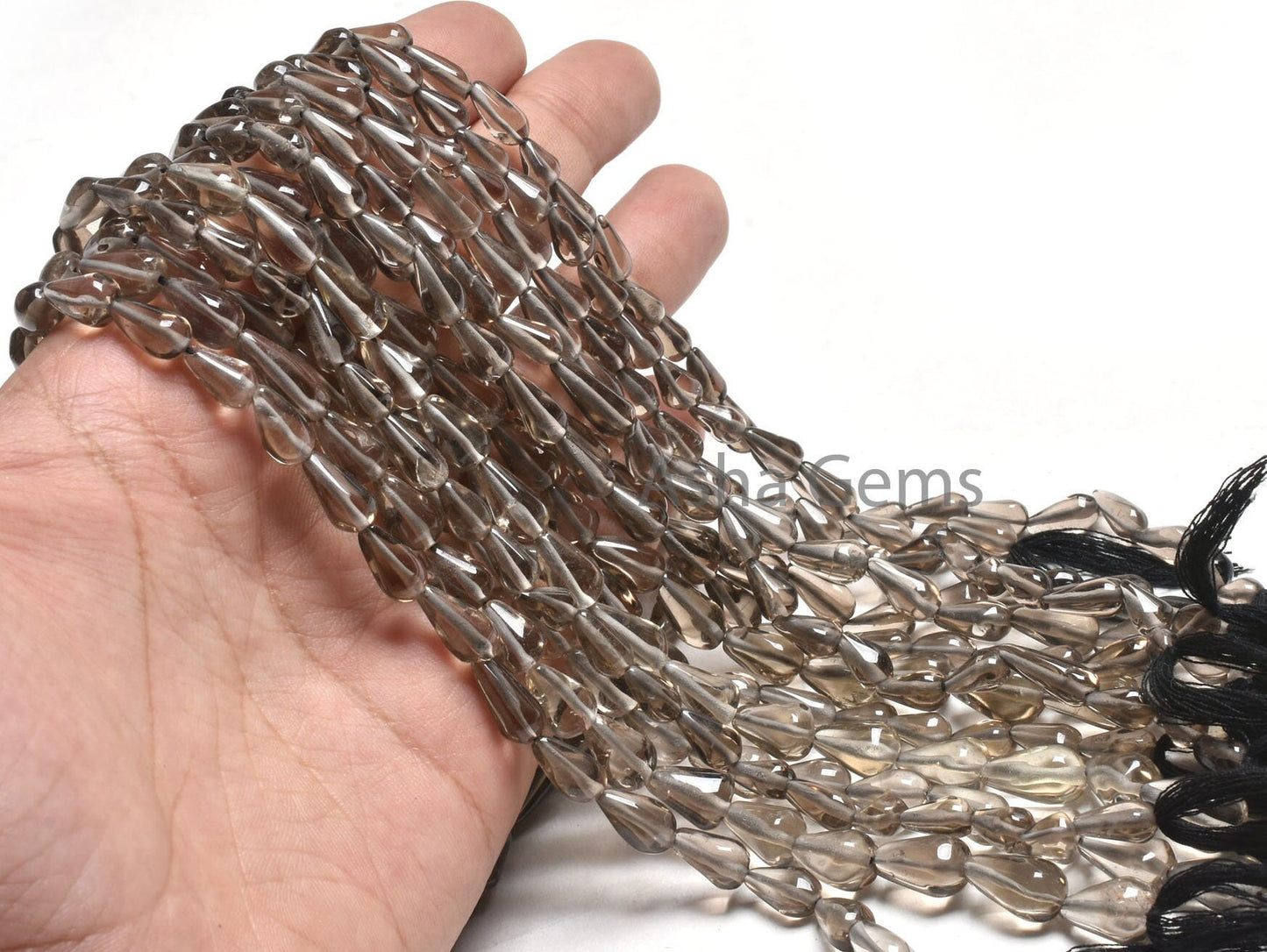 Beautiful Smoky Quartz Smooth Drops Shape Beads, Natural Smoky Straight Drill Teardrop Beads, Smoky Handmade Gemstone Loose Beads,14" Strand