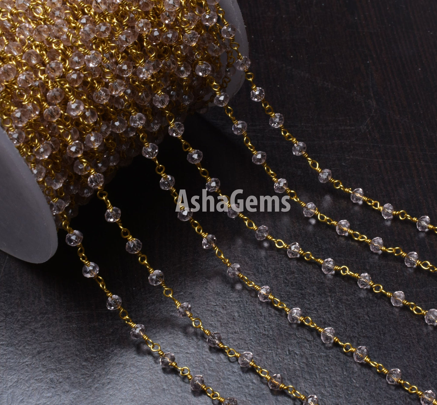 Beautiful Light Pink Quartz Hydro Faceted Rondelle Beads Rosary Chain,3-3.5mm Gold Plated Wire Wrap Beaded handmade Chain Jewelry Craft SALE