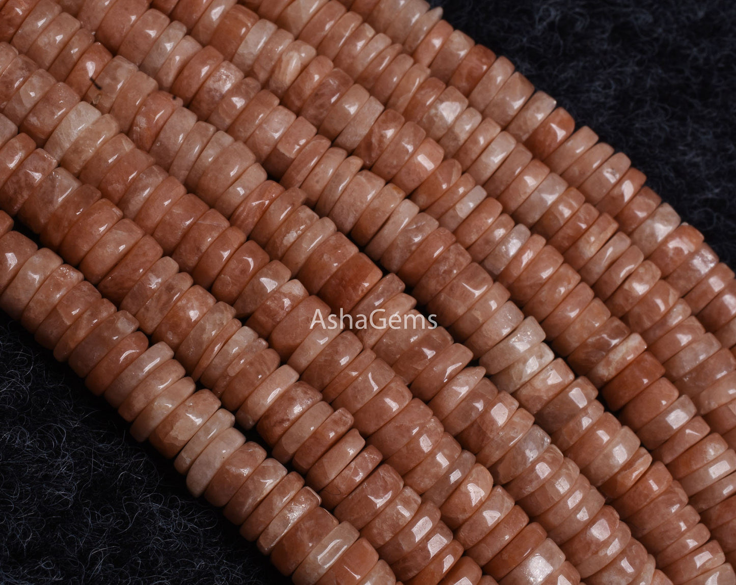 Beautiful Peach Moonstone Smooth Heishi Tyre Shape Gemstone Beads,7 mm Pink Moonstone Plain Flat Wheel Beads Strand For Jewelry Making Craft