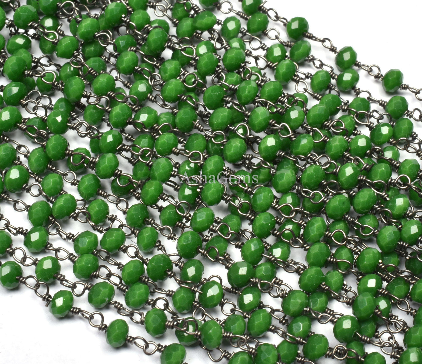 Beautiful Green Agate Hydro Rondelle Faceted Beads Rosary Chain Gunmetal Wire Wrap Black Plated Chain Jewelry Makin Handicraft Chain By Feet