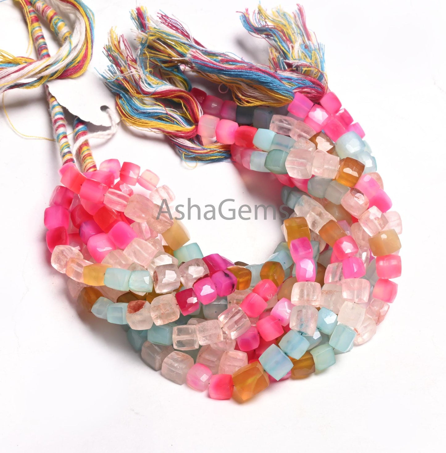 Beautiful Multi Color Chalcedony Faceted 3D Cube Box Gemstone Beads,8" Shaded Chalcedony Box Shape Disco Chalcedony Beads Jewelry handicraft