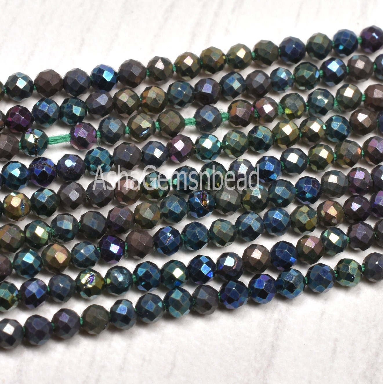 2.5mm AAA Black Spinel Green Mystic Coated Micro Cut Beads, Black Spinel Coated Faceted Rondelle Beads Machine Cut, Spinel Bead Jewelry SALE