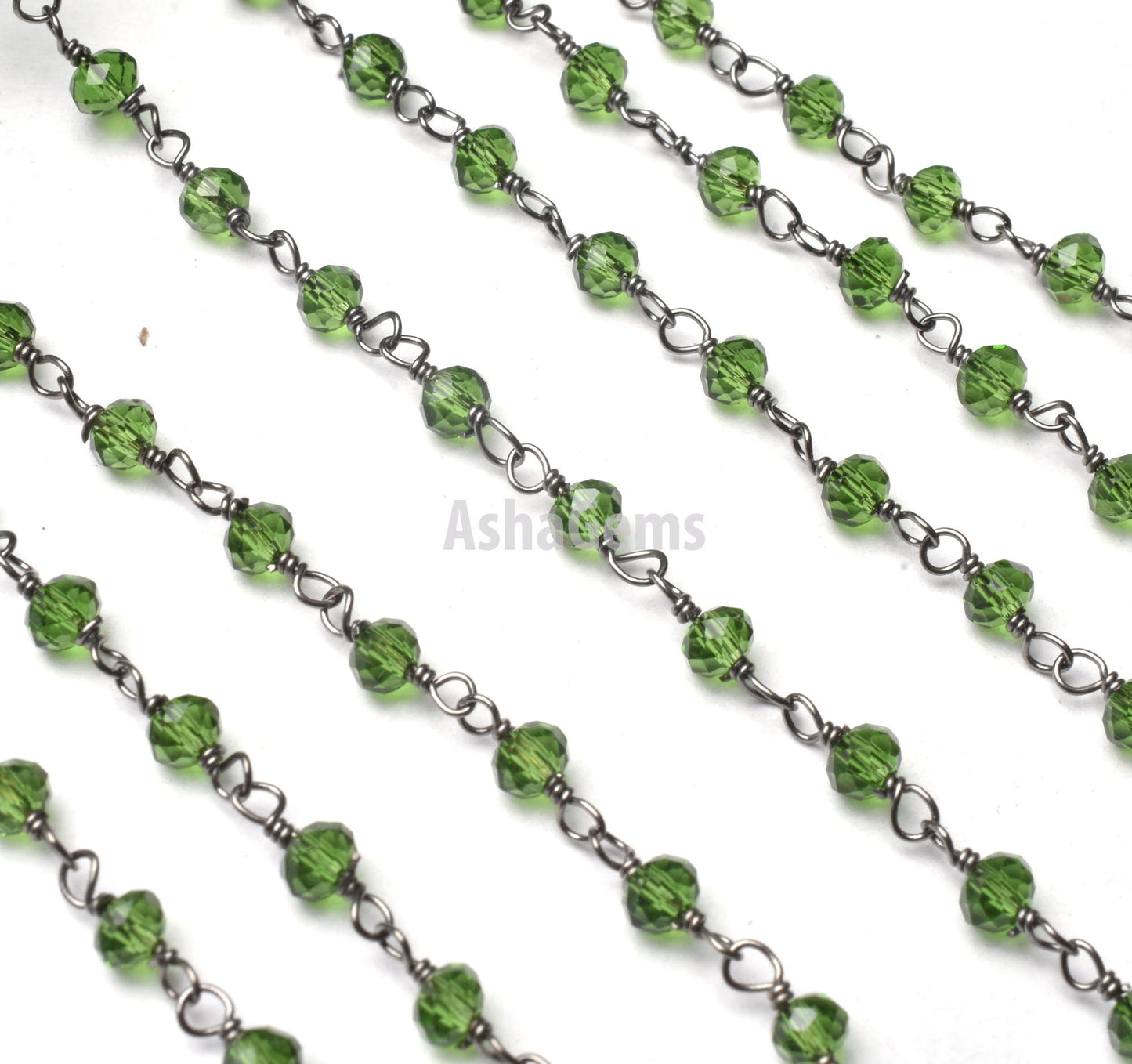 3,5,10,25 Ft,Chrome Diopside Hydro Faceted Rondelle Beaded Rosary Chain ,Black Metal Plated,Jewelry Making,Gunmetal Chain,3-3.5mm