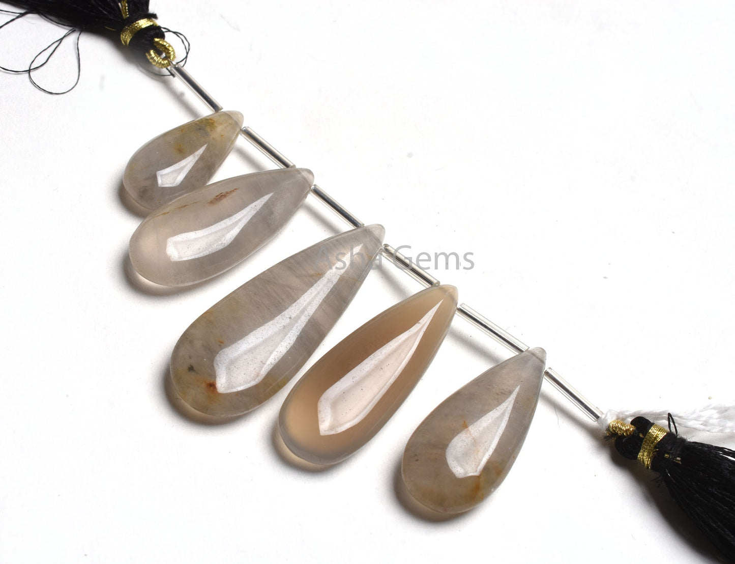 Shaded Brown Grey Chalcedony Smooth Pear Shape Beads,13x28-17.5x46 mm Chalcedony Fancy Teardrop Side Drill Gemstone Bead Jewelry Making SALE