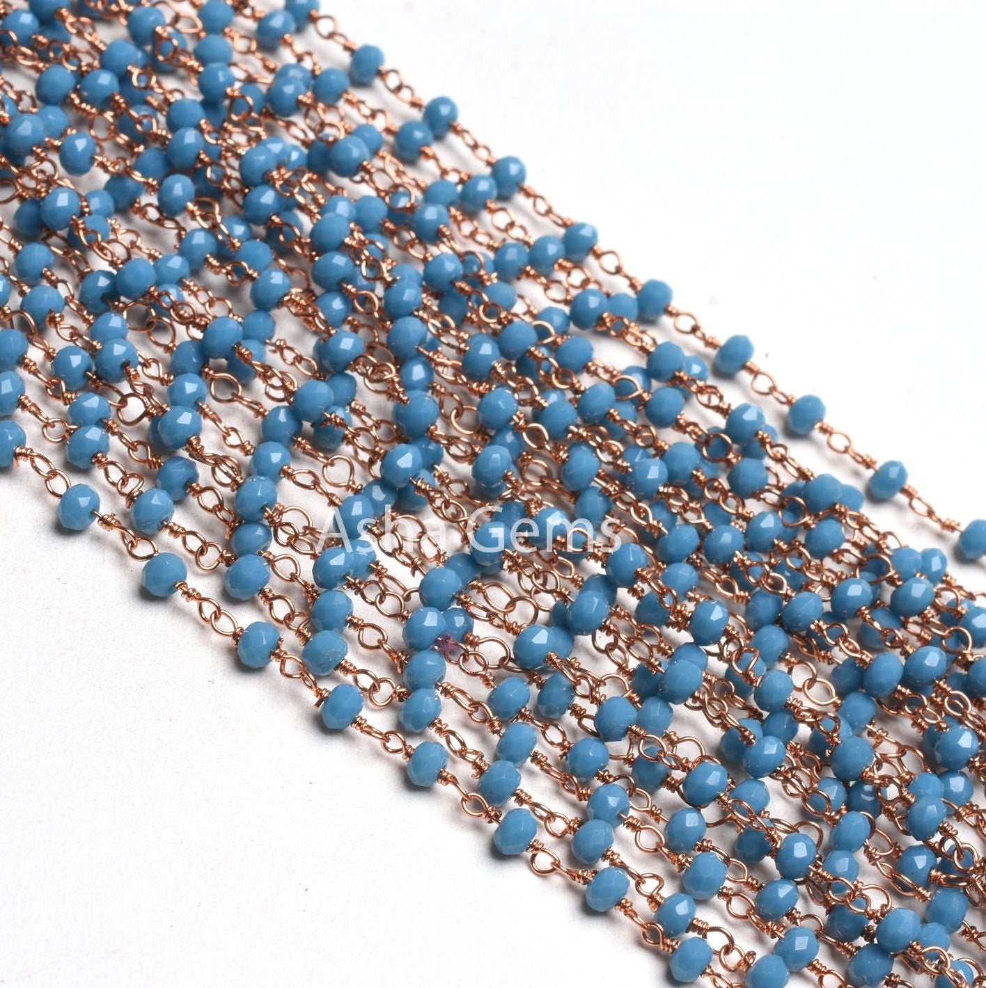 Beautiful Blue Turquoise Hydro Rondelle Micro Cut Beads Rosary Chain Rose Gold Plated Copper Wire Wrap handmade Chains Jewelry Necklace 3 mm