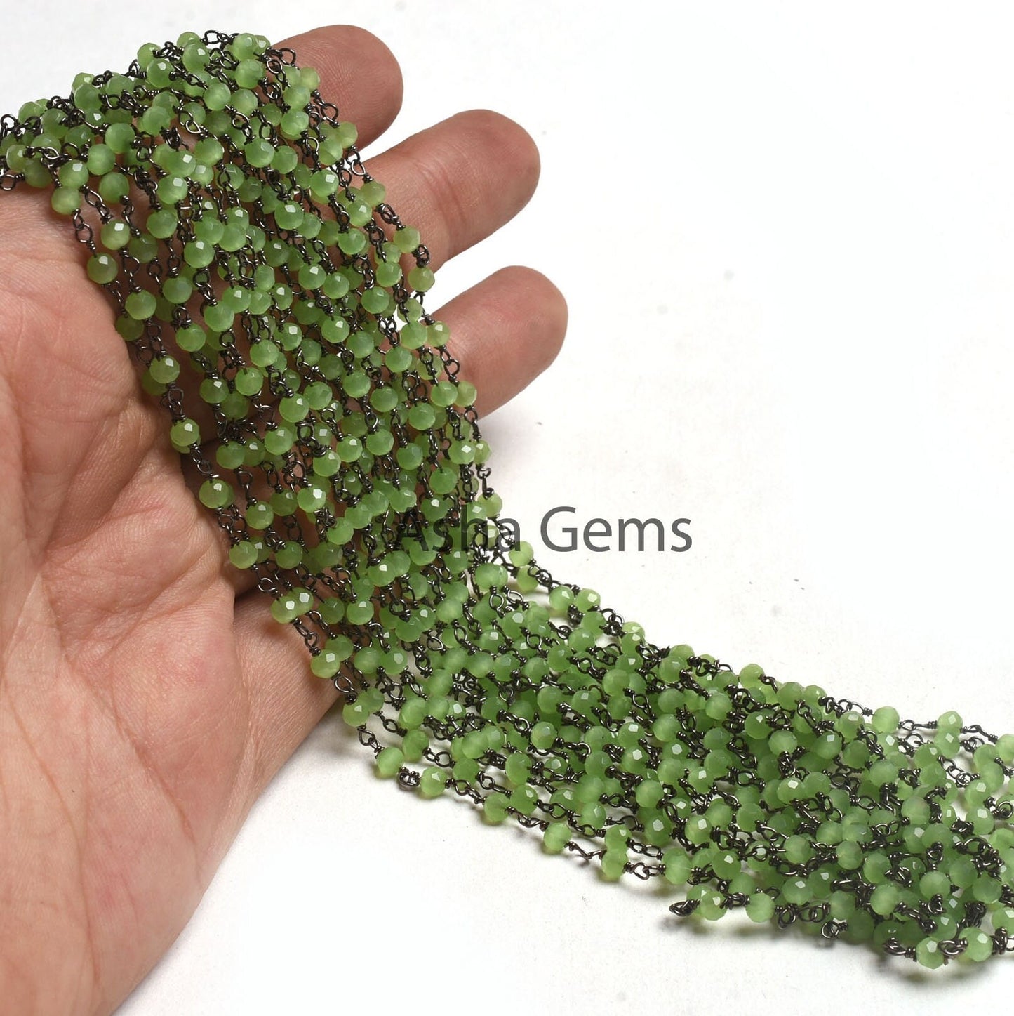 1,3,5,10,50 Feet Chain Green Quartz Hydro Faceted Beads Rosary Chain Gunmetal Black Plated Wire Wrap Beaded Rosary Chain Jewelry Crafts SALE