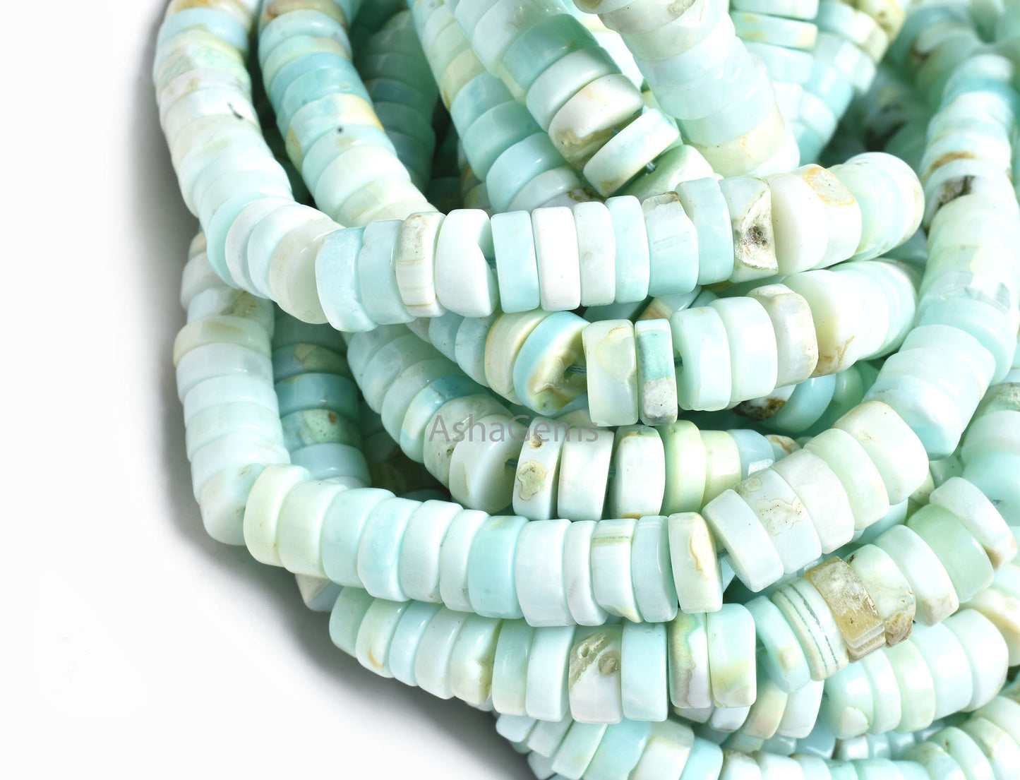 8 mm Peru Opal Smooth Tyre Shape Gemstone Beads, Light Blue Opal Plain Handmade Heishi tyre Beads,8/16"Strand Opal Beads For Jewelry Making