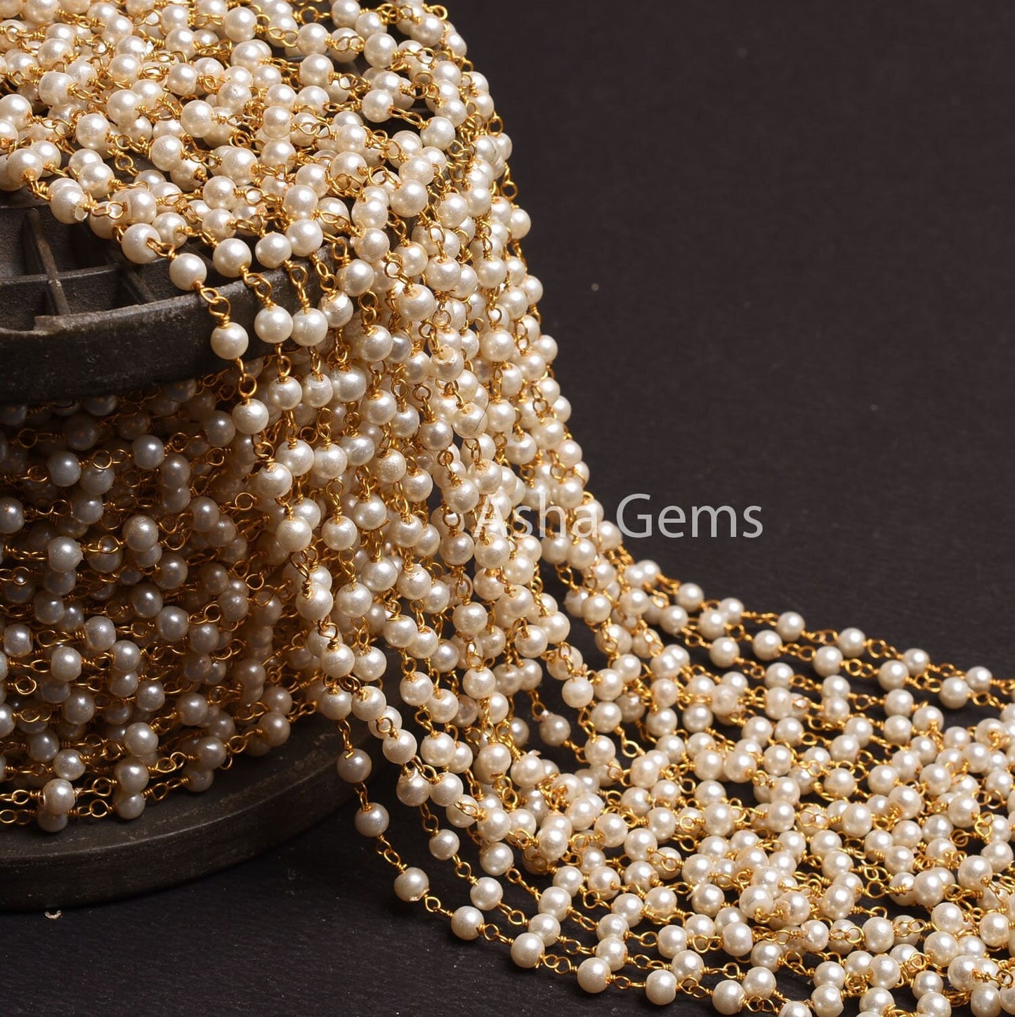 Beautiful White Pearl Hydro Smooth Beads Rosary Chain,4mm Gold Plated Wire Wrap Pearl Handmade Beaded Chain For Jewelry Making Necklace SALE