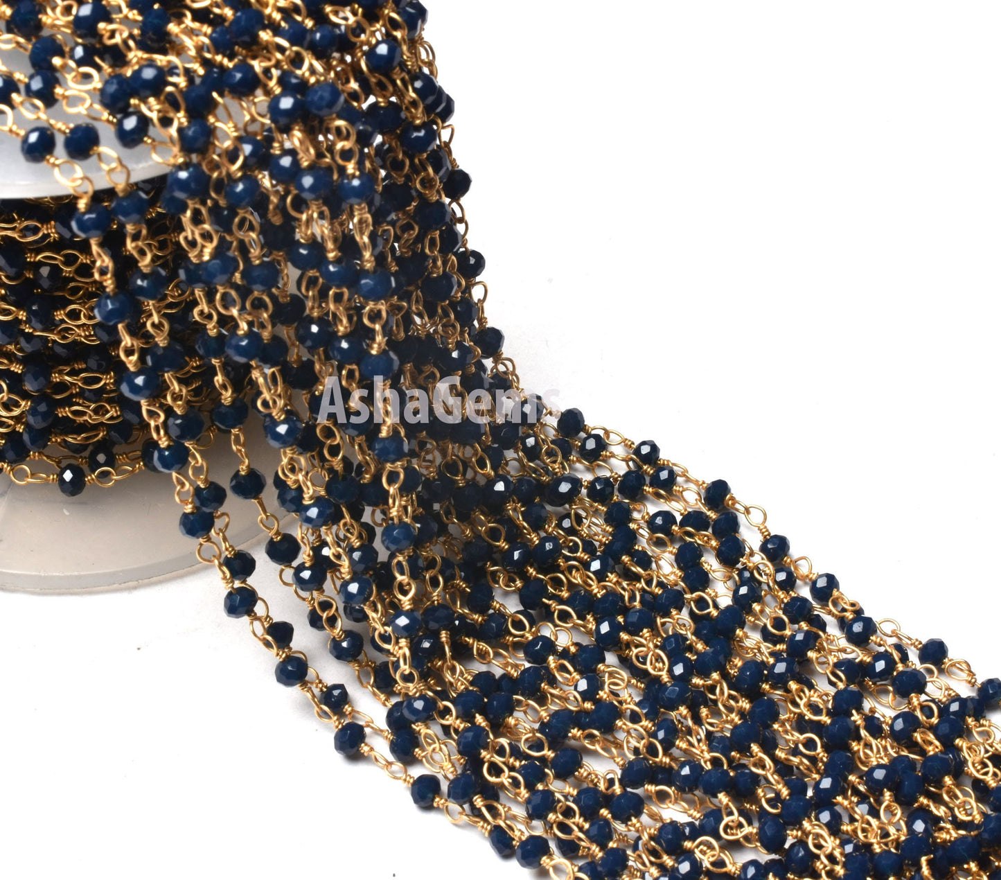 1,3,5,10,50 Ft Blue Sapphire Hydro Faceted Rondelle Beaded Rosary Chain,Gold Plated,Jewelry Making,Rosary Chain 3-3.5mm, Wire Wrapped Chain