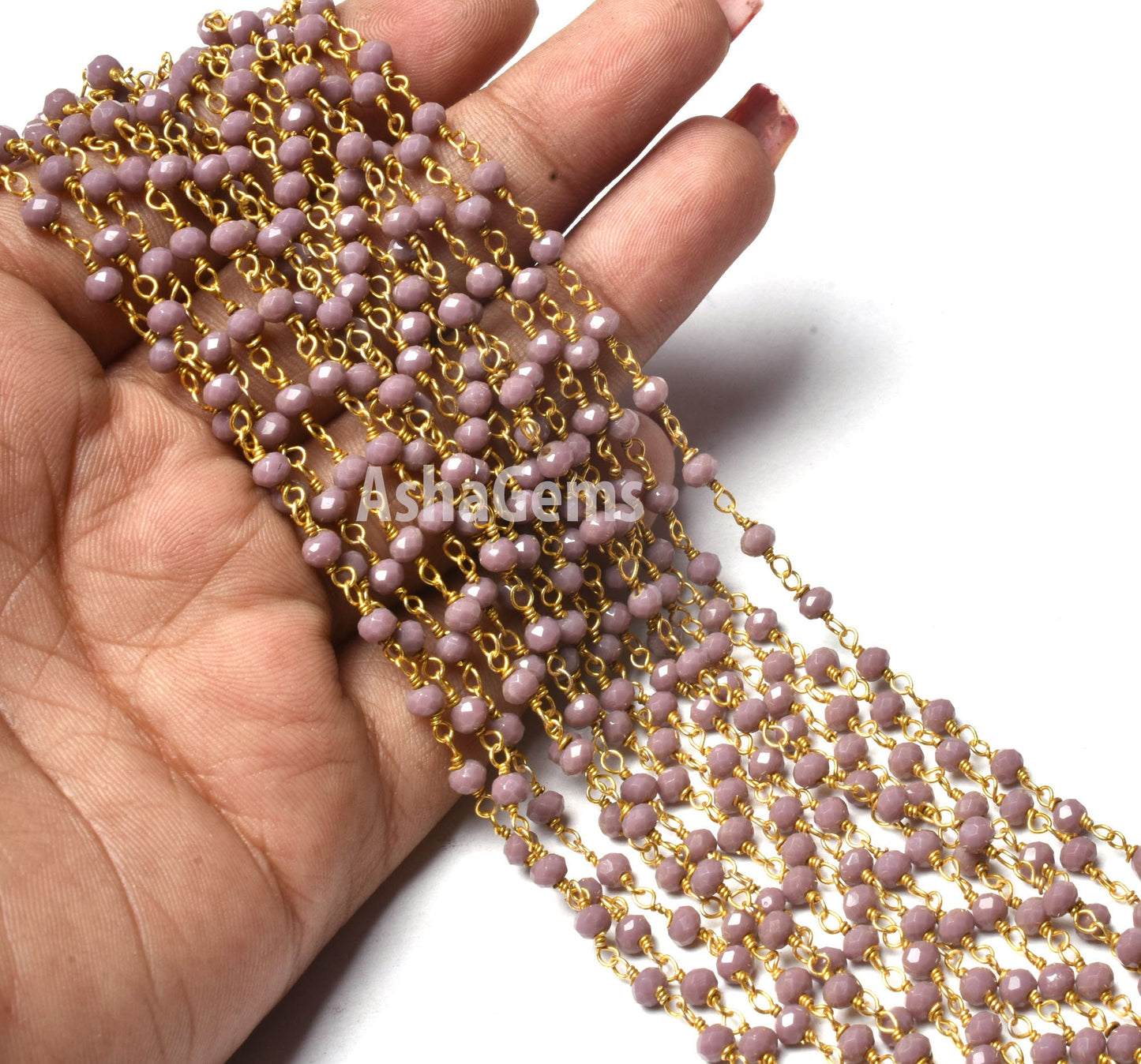 1,10,50 Feet Lavender Hydro Faceted Rondelle Beads Rosary Chain,3 mm Gold Plated Wire Wrap Beaded Handmade Rosary Chain Jewelry making Craft