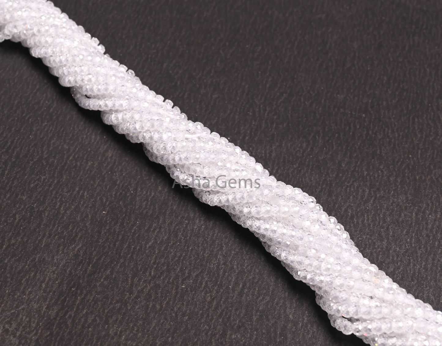 Beautiful White Zircon Faceted Rondelle Beads, 13" Strand, Cubic Zircon Micro Cut Beads, 3 mm, Clear White Zircon Machine Cut Beads, Jewelry