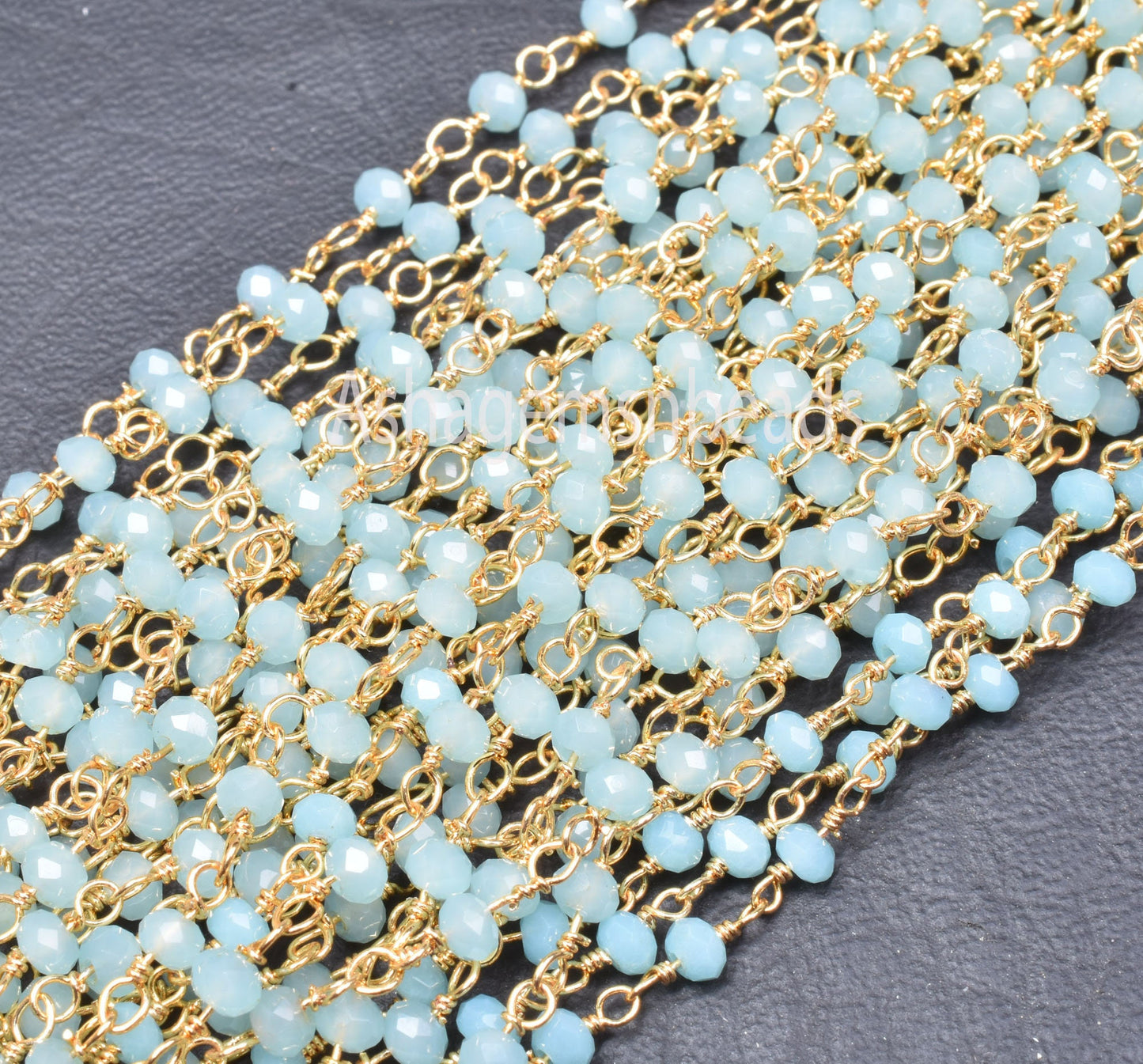 1,5,10,50 Feet Chain Blue Milky Aqua Chalcedony Hydro Faceted Rondelle Beads Rosary Chain Gold Plated Wire Bulk Roll Findings Beaded Chains