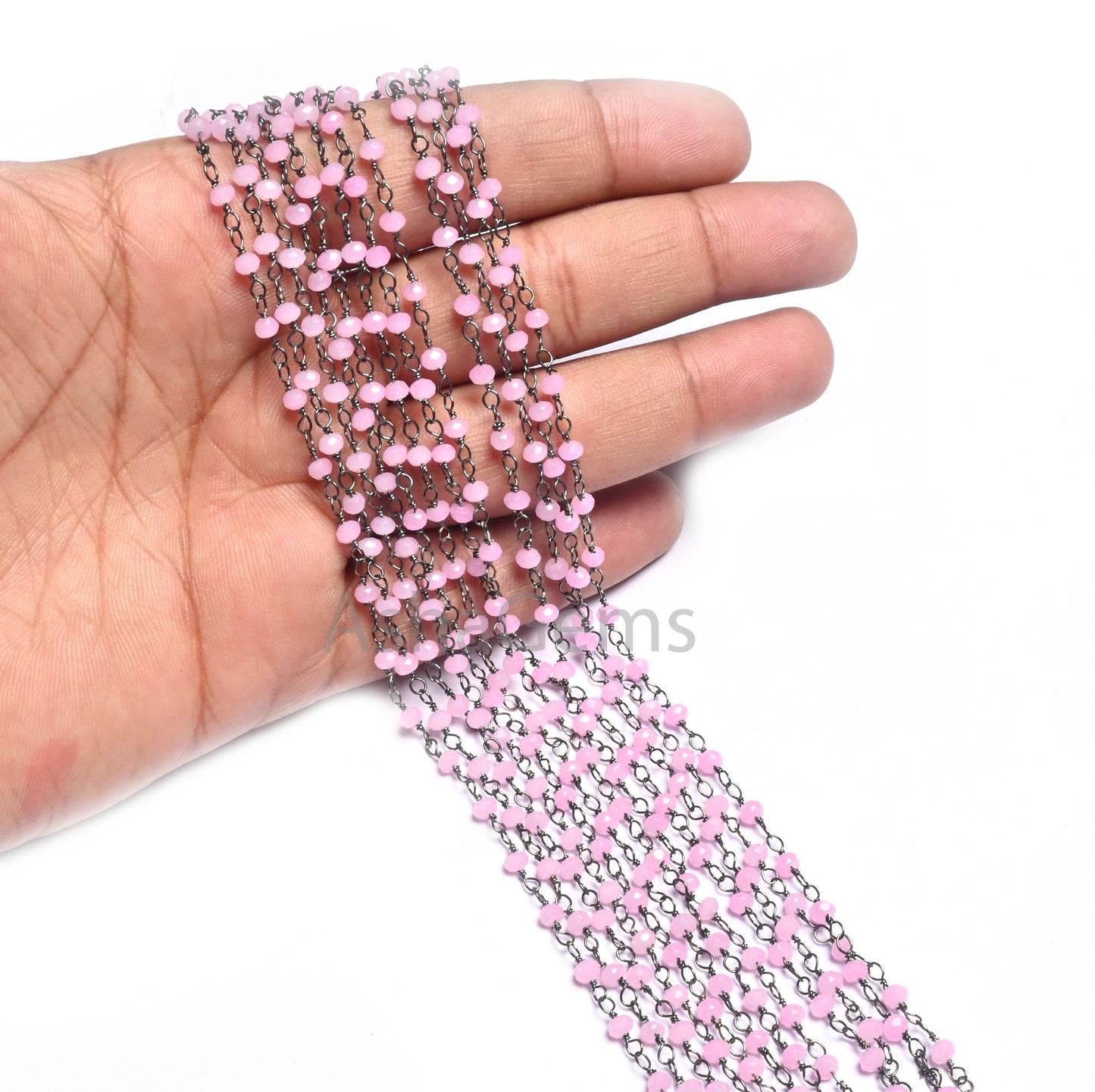Rosary Chain black Plated Wire 3,5,10,50 Feet Pink Rose Quartz Hydro Faceted Rondelle Beaded Chain Jewelry Making Bulk Roll Wire Chain SALE