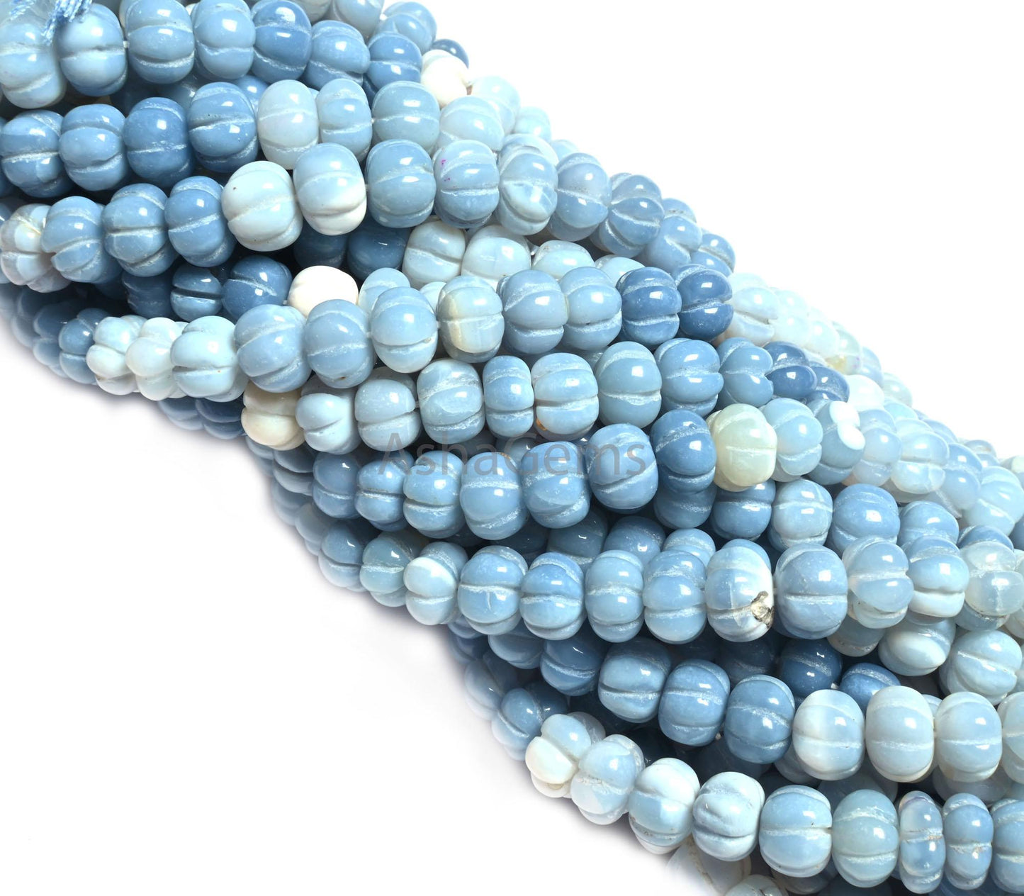 Shaded Blue Oregon Opal Carving watermelon Gemstone Beads, Fine Pigeon Blue Opal Carved Pumpkin Handmade Opal Melon Carve Bead Jewelry Craft